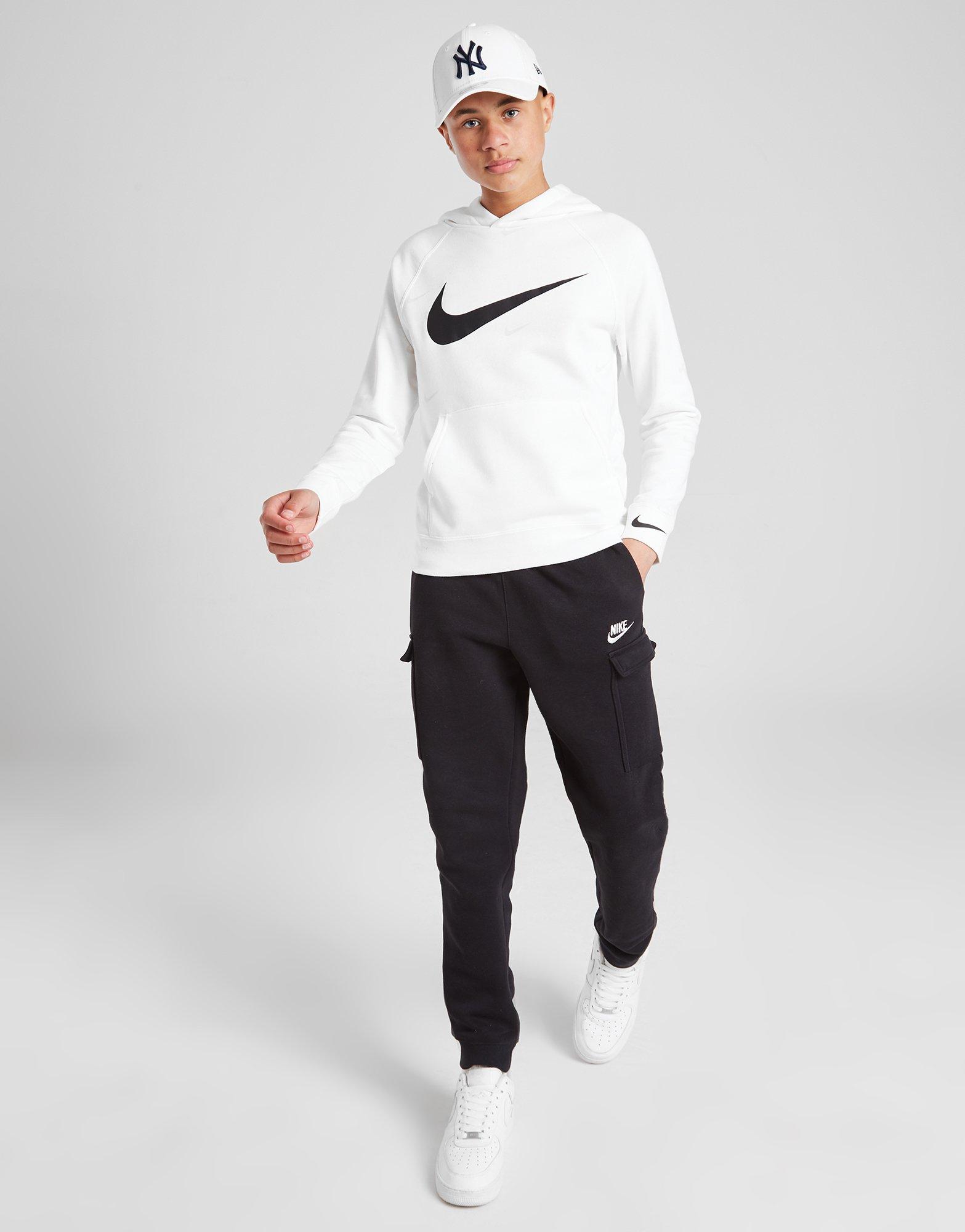 black nike hoodie with white swoosh