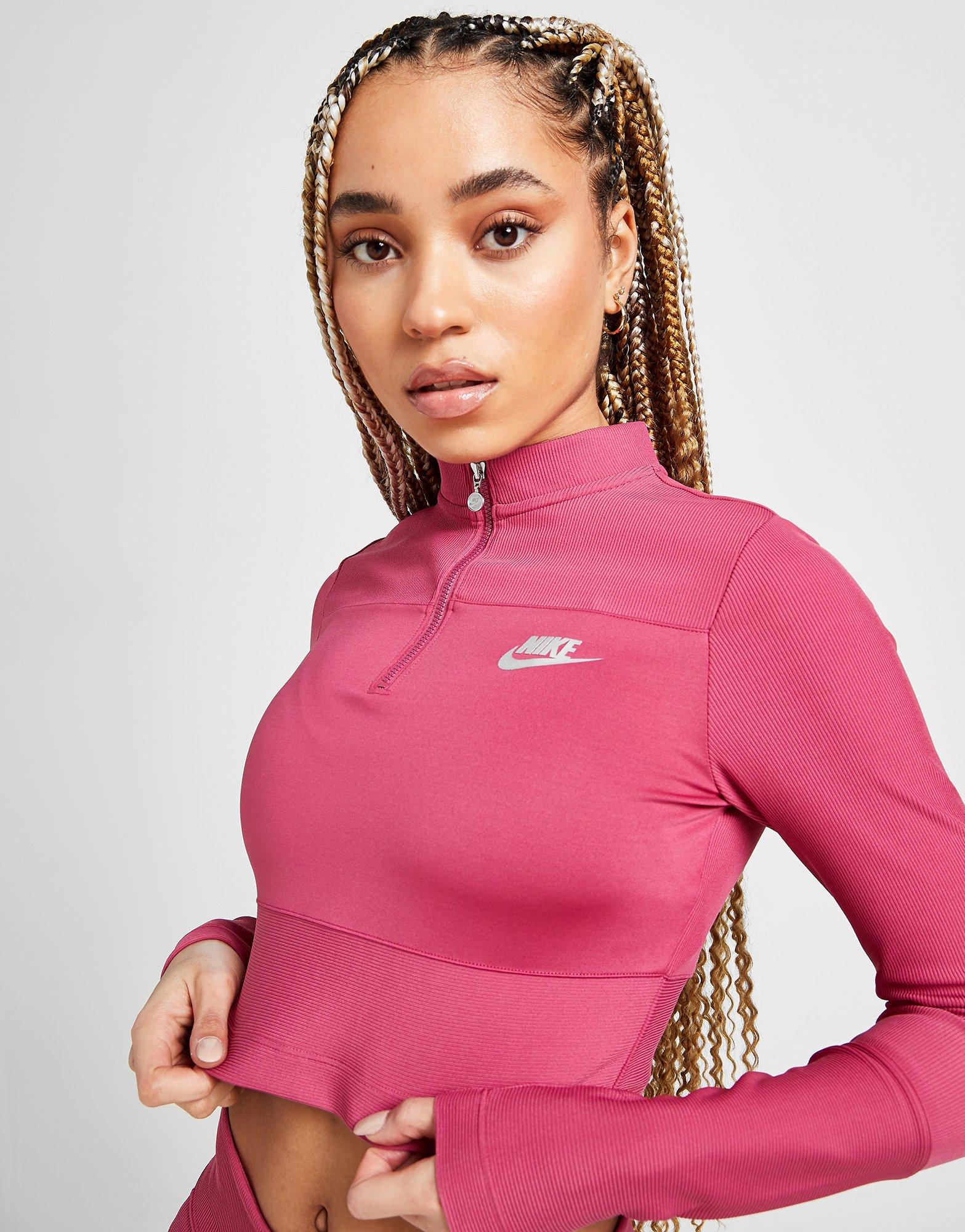 nike air ribbed high neck pink long sleeve top