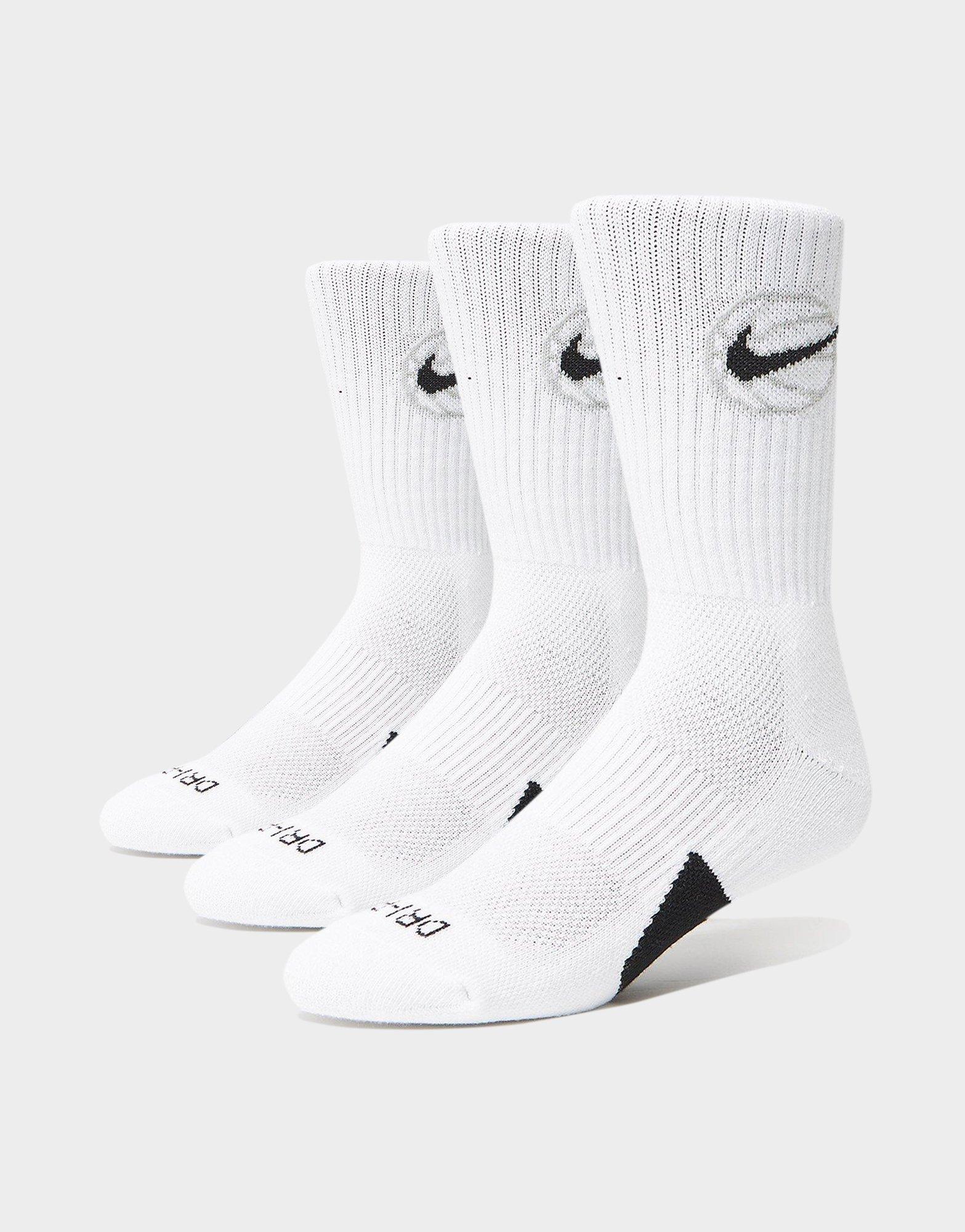 White Nike Everyday Crew 3 Pack Basketball Socks - JD Sports Global