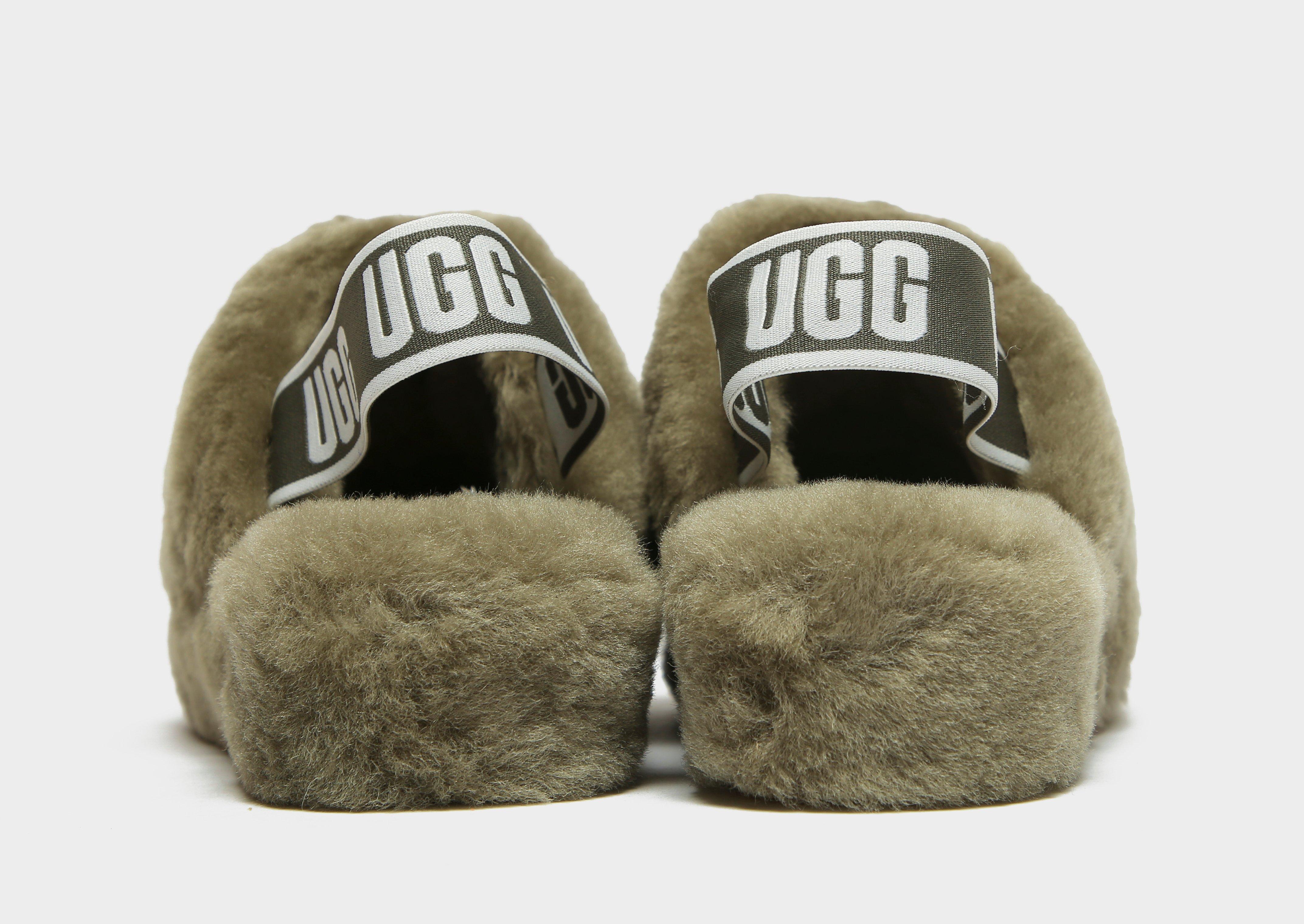 Green UGG Fluff Yeah Logo Slides Women 