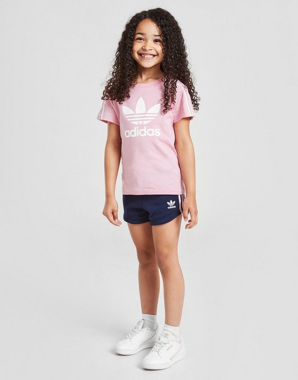 Adidas Originals Girls 3 Stripes T Shirt Shorts Set Children