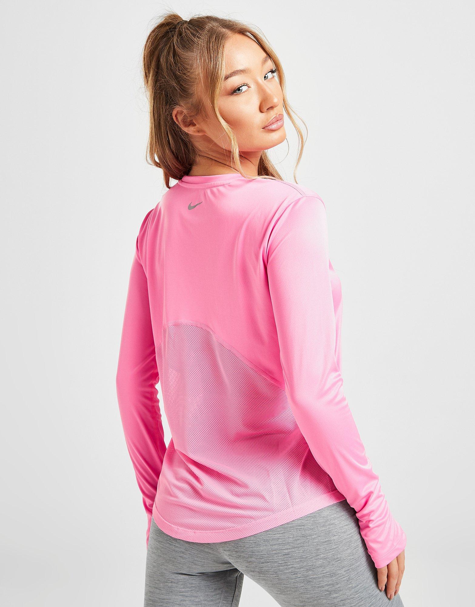 nike running miler long sleeve top pink