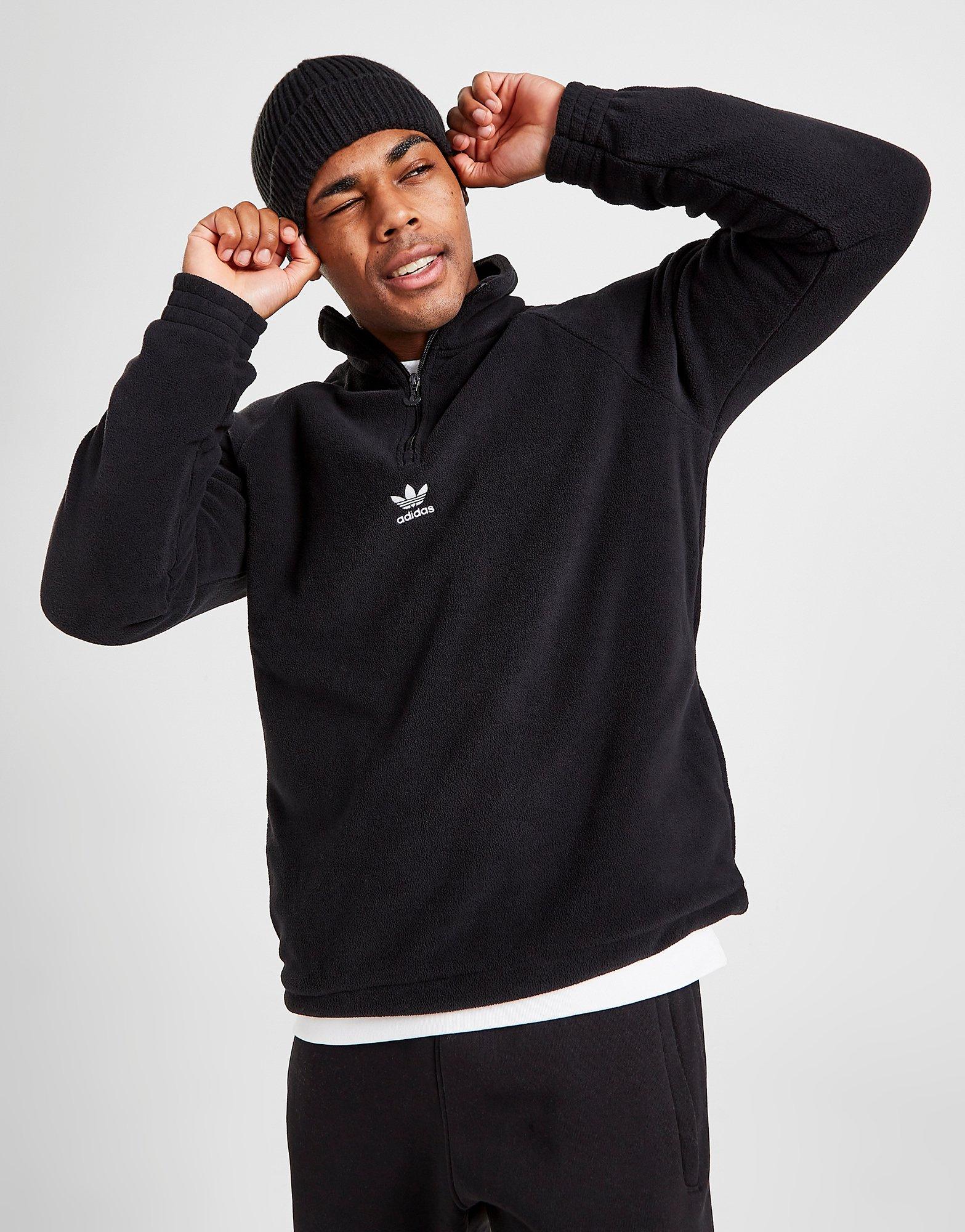 Black adidas Originals Teddy Fleece Half Zip Sweatshirt | JD Sports Global
