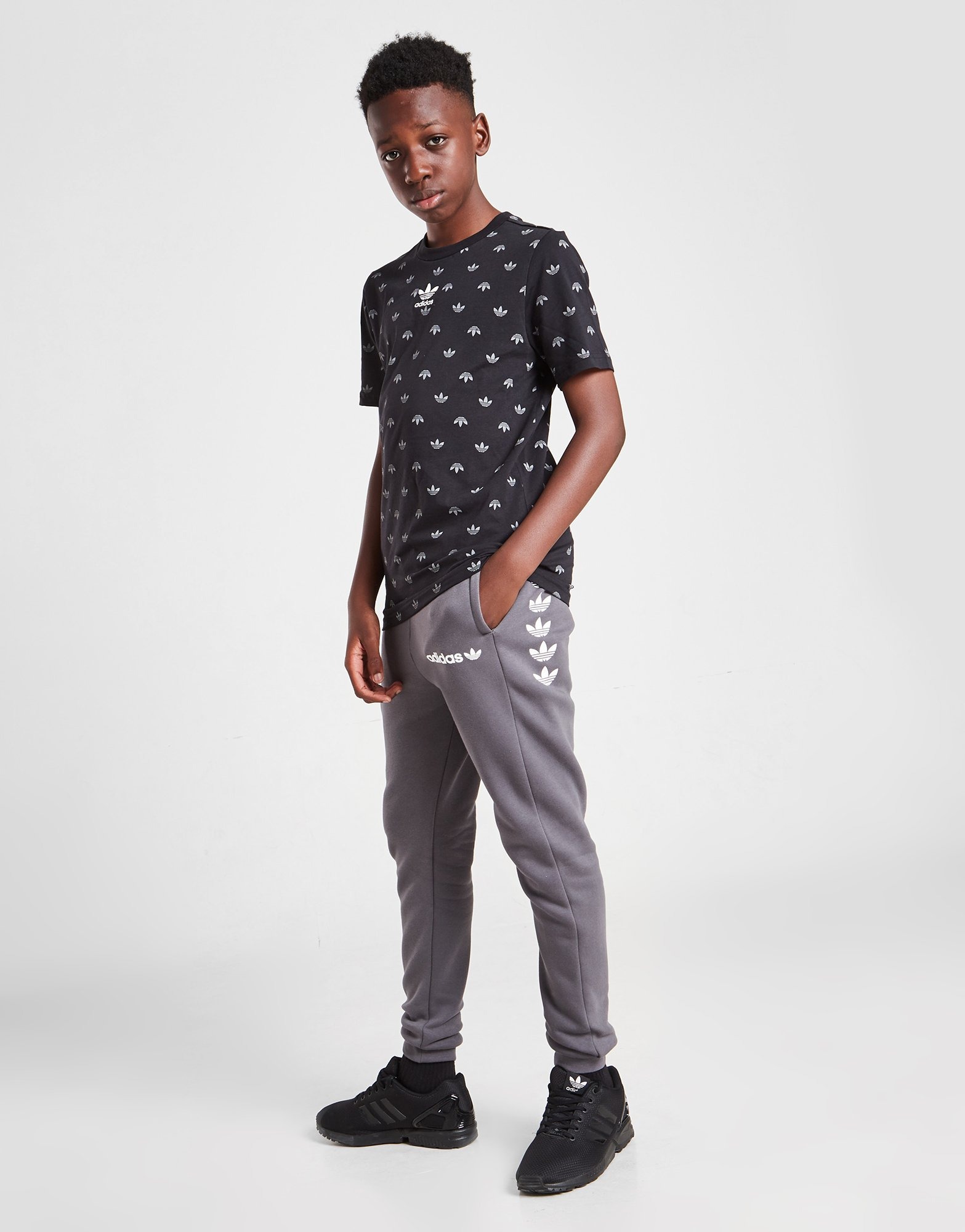 Grey adidas Originals Sliced Trefoil Pants Junior's - JD Sports