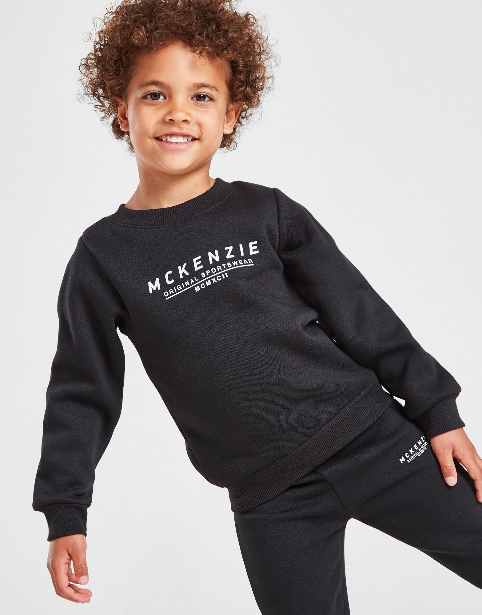 Black McKenzie Mini Essential Large Logo Crew Tracksuit Children | JD ...
