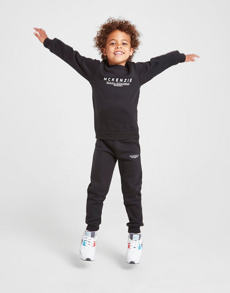 Black McKenzie Mini Essential Large Logo Crew Tracksuit Children | JD ...