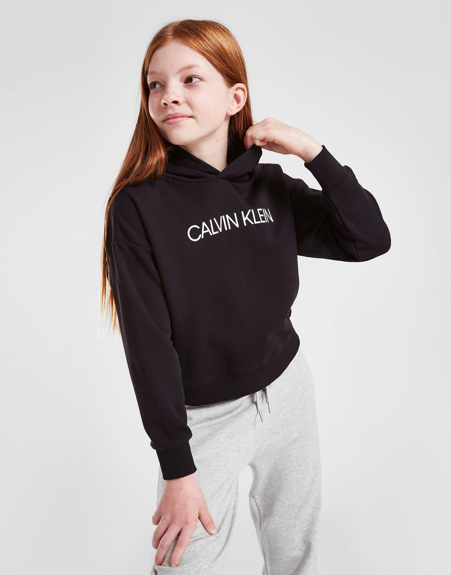 Black Calvin Klein Girls Boxy Logo Cropped Hoodie Junior JD Sports NZ