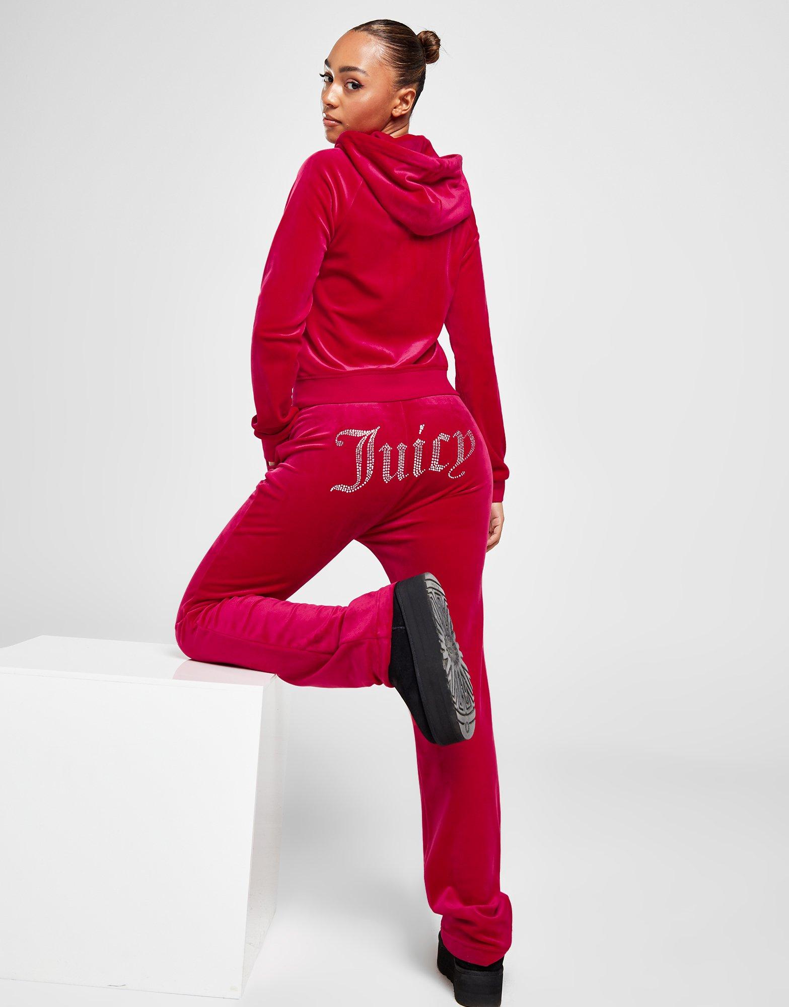 Red JUICY COUTURE Diamante Velour Track Pants