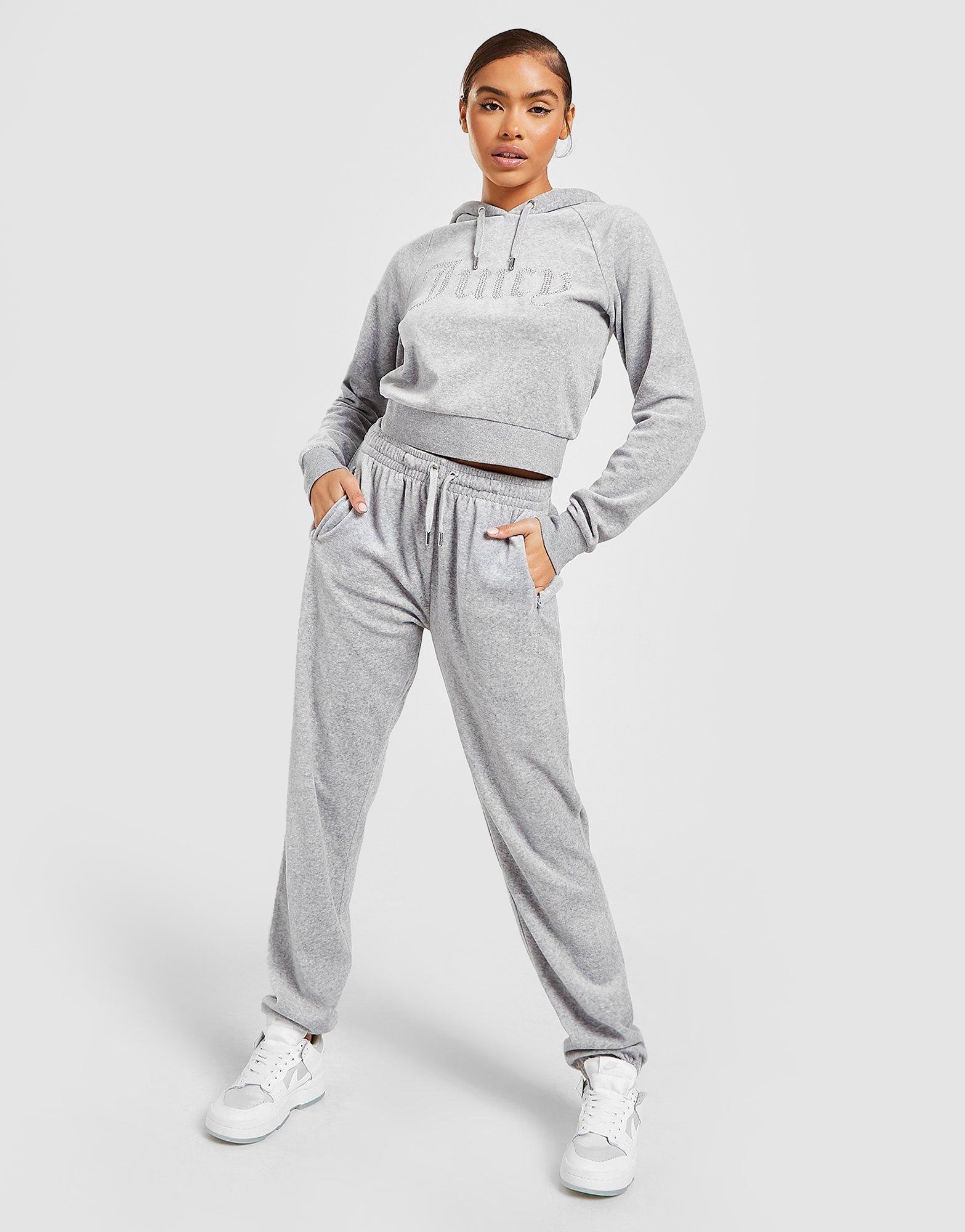 Grey JUICY COUTURE Diamante Velour Joggers | JD Sports