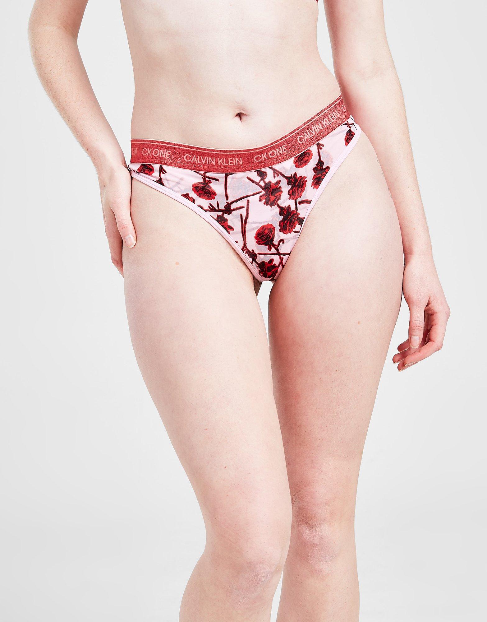 Pink Calvin Klein Underwear CK One Floral Mesh Thong - JD Sports NZ