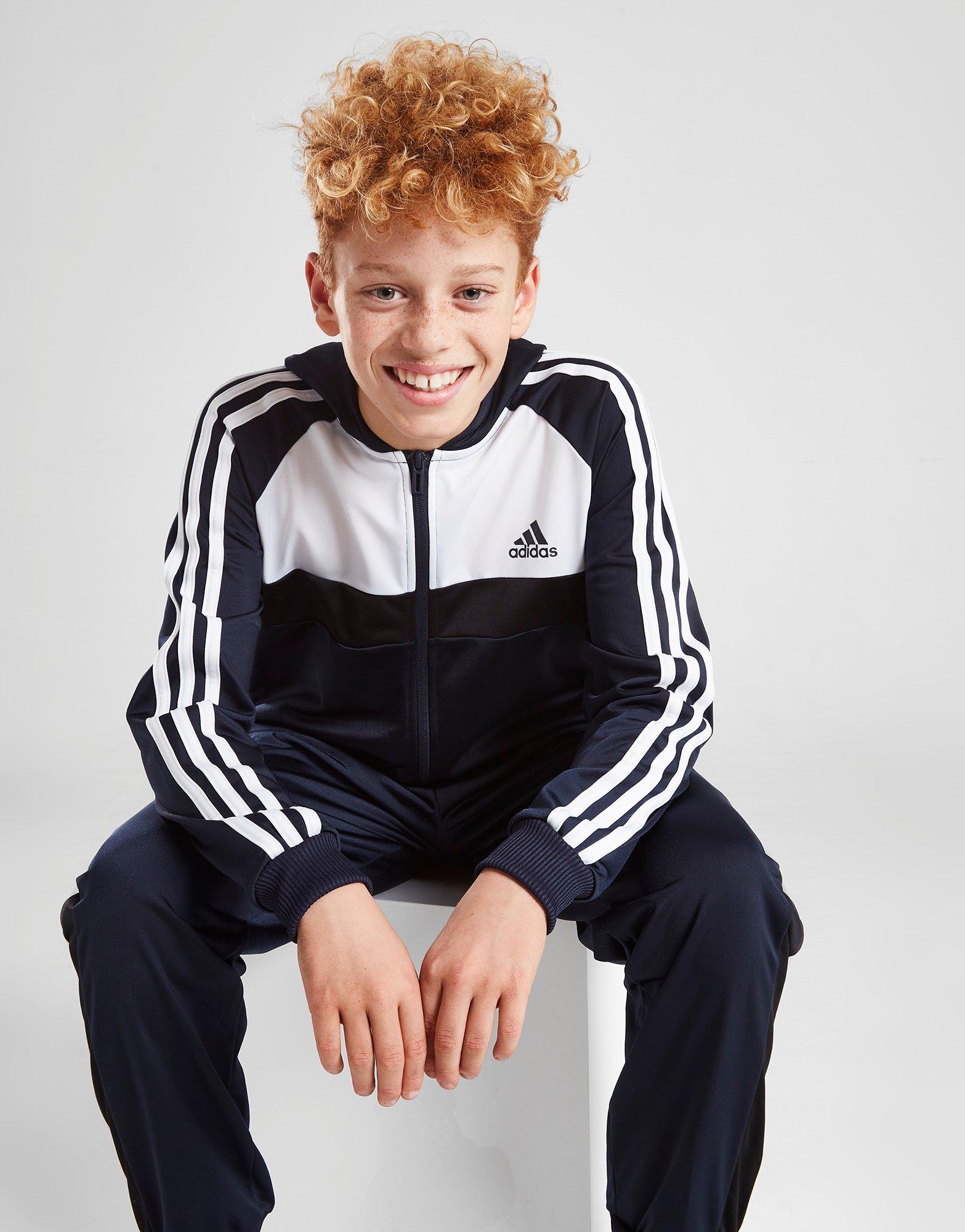 adidas Full Zip Hooded Poly Fleece Tracksuit Junior