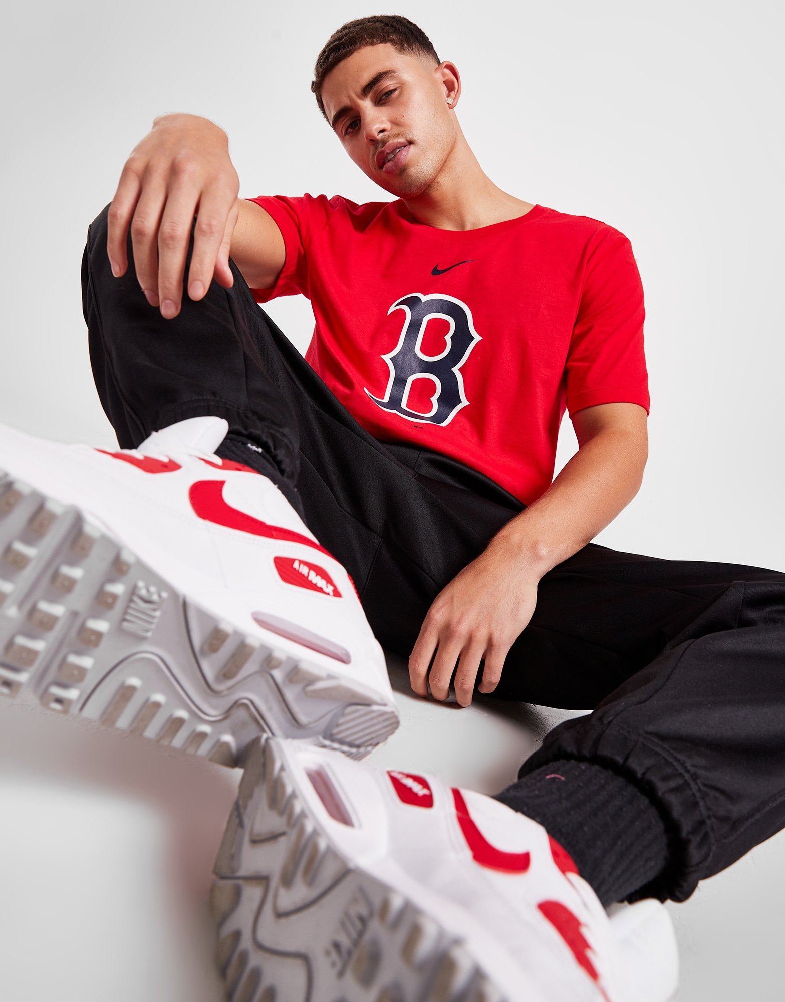 Nike Mens Boston Red Sox Sweatshirt Hoodie Center Swoosh Extra Large Red XL