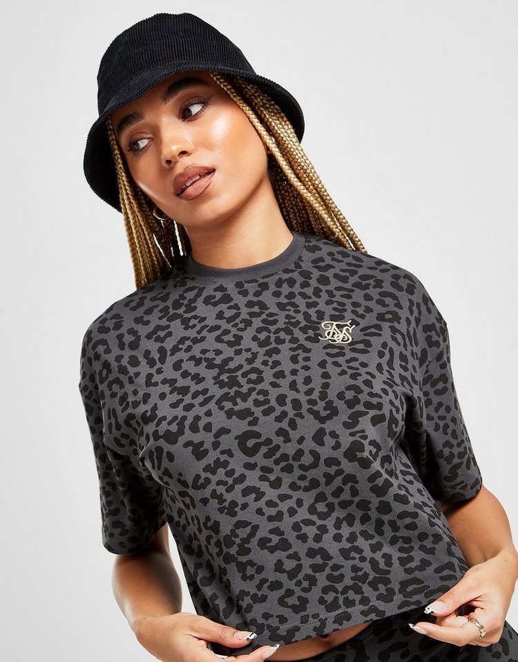 SikSilk Leopard Print Crop T-Shirt Donna