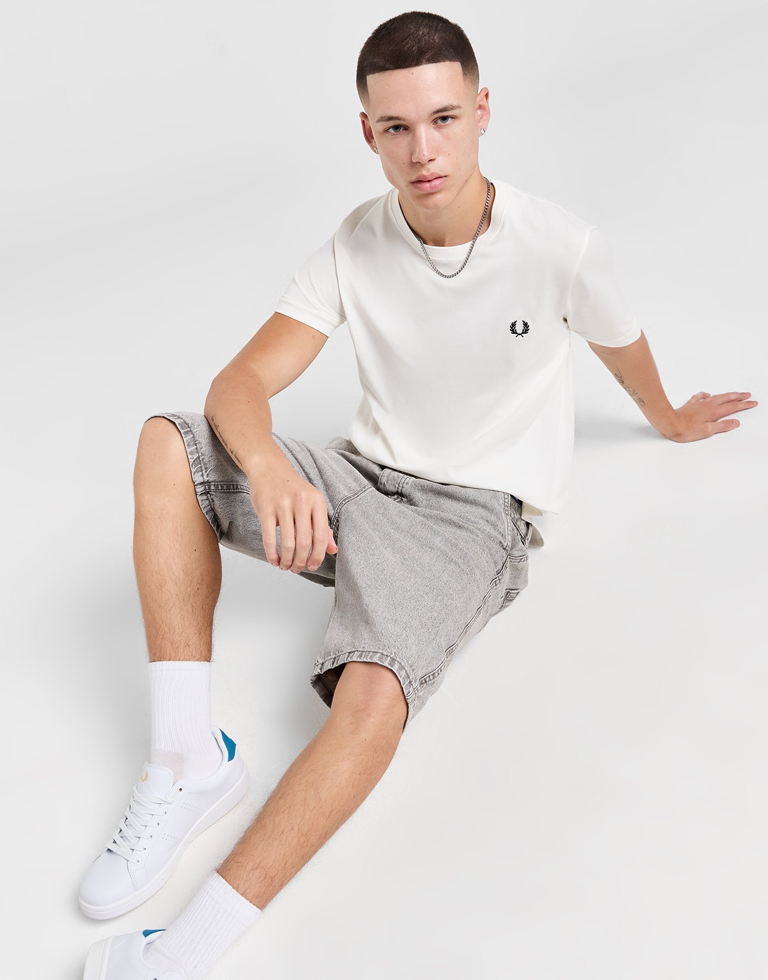 White Fred Perry Crewneck T-Shirt - JD Sports NZ