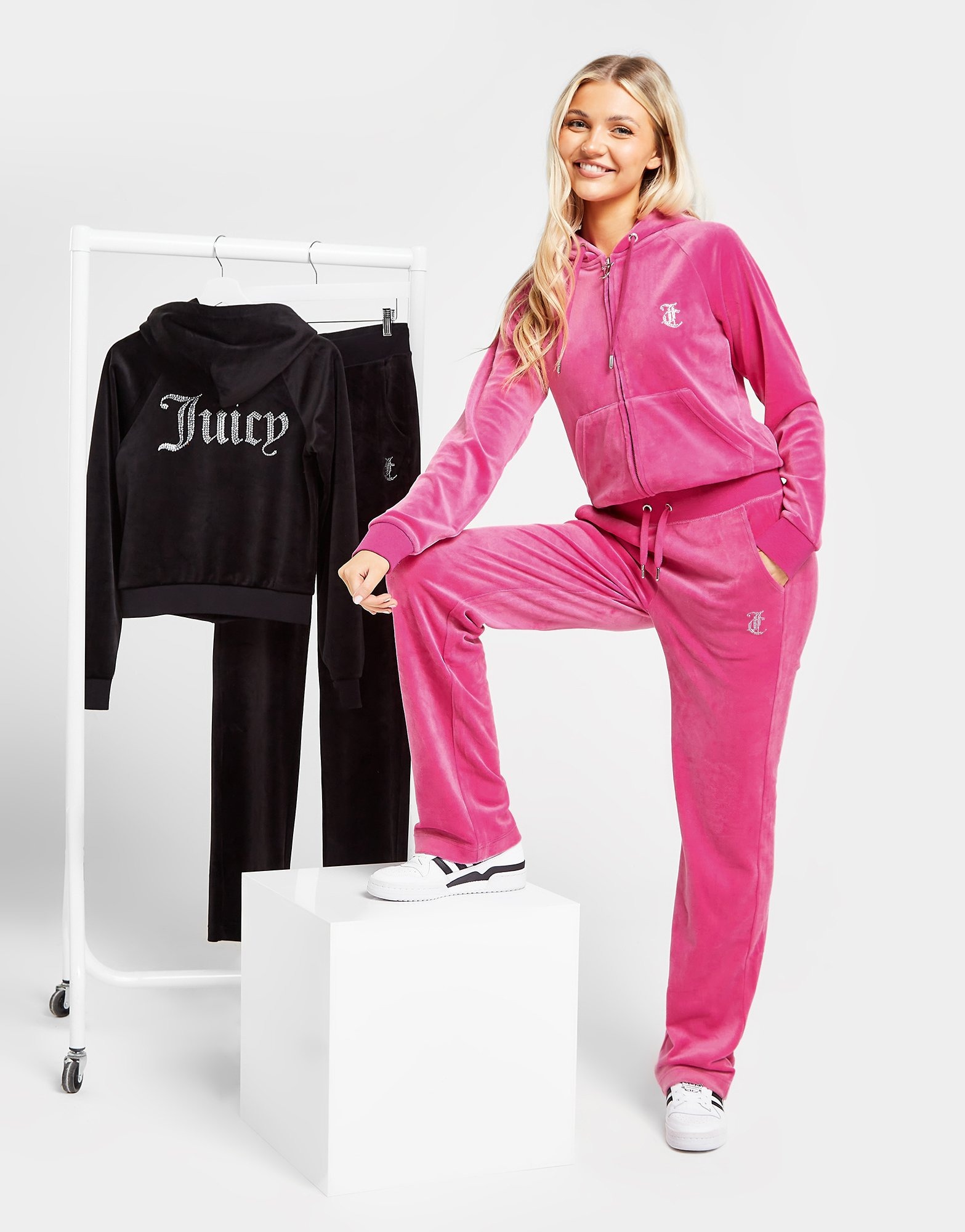 Pink JUICY COUTURE Diamante Velour Track Pants | JD Sports
