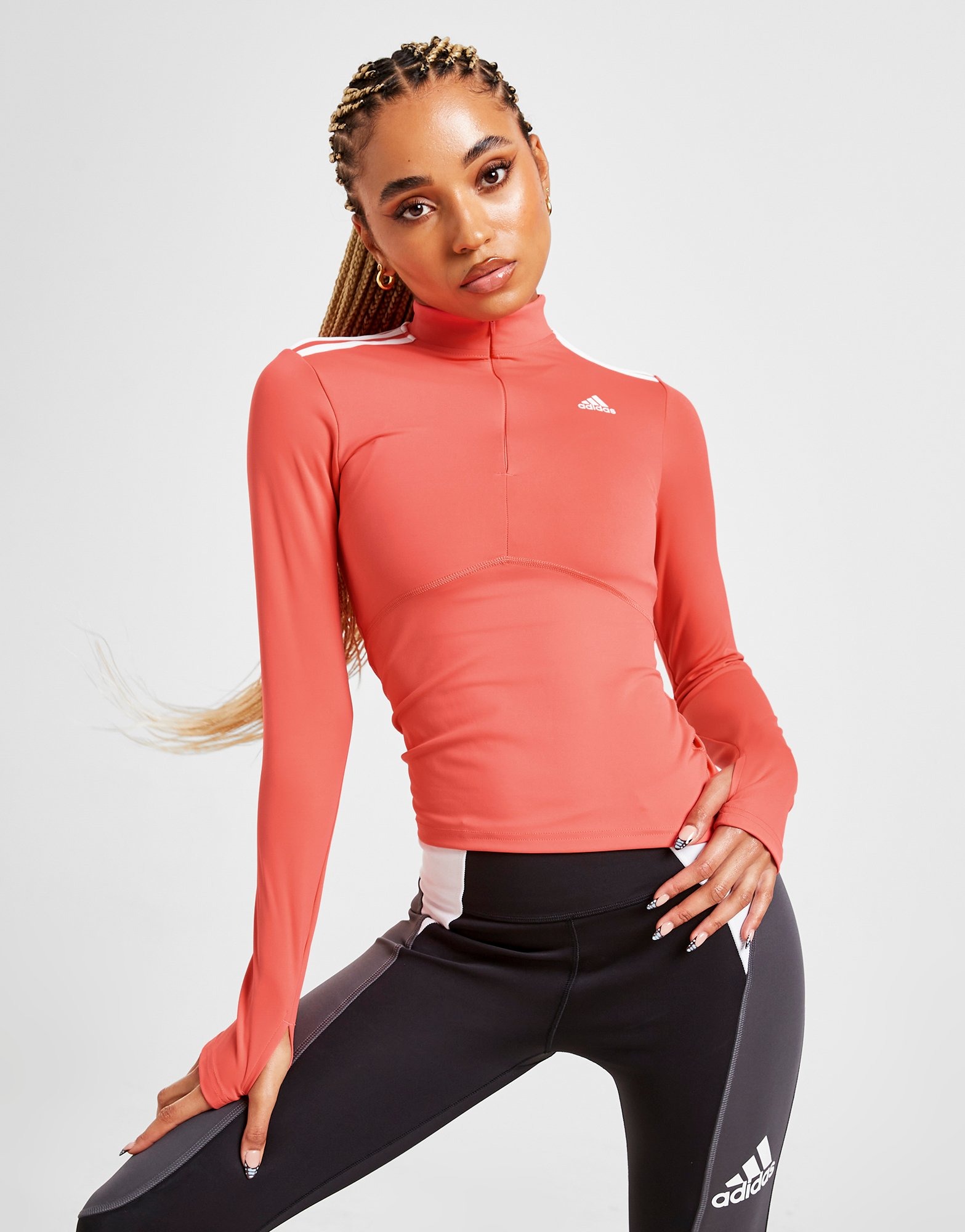 Pink adidas Shine 1/4 Zip Long Sleeve Top | JD Sports