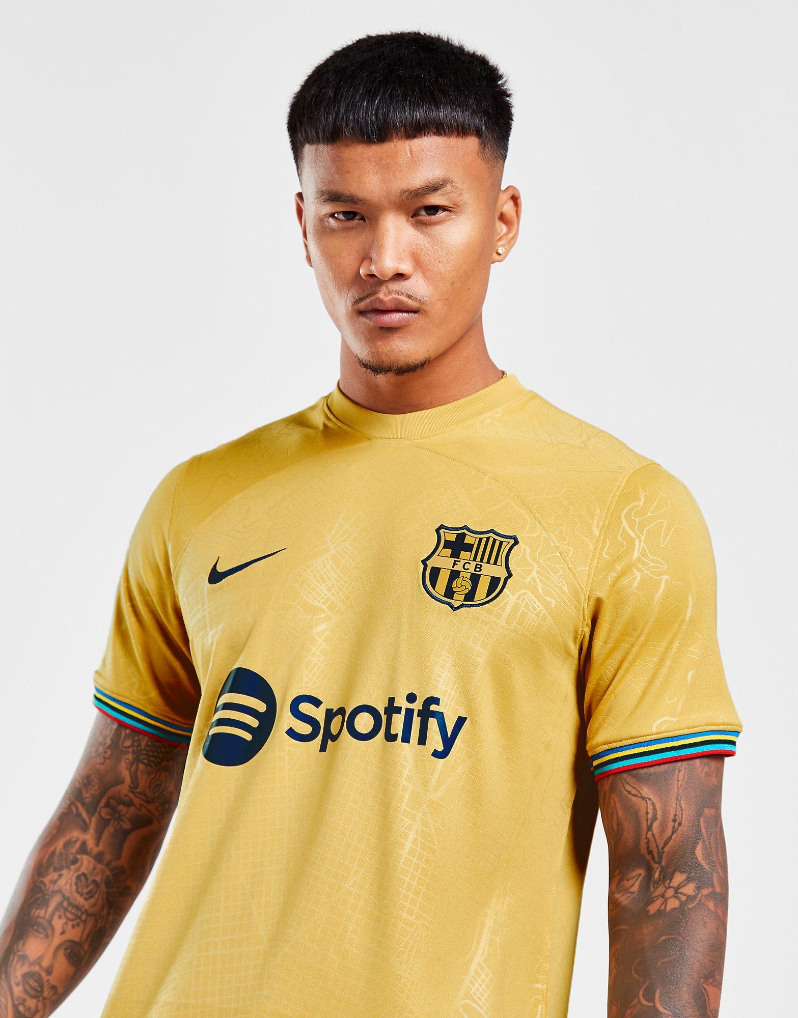 New Barca Away Shirt 2022-2023  Nike Gold Kit with Barcelona city