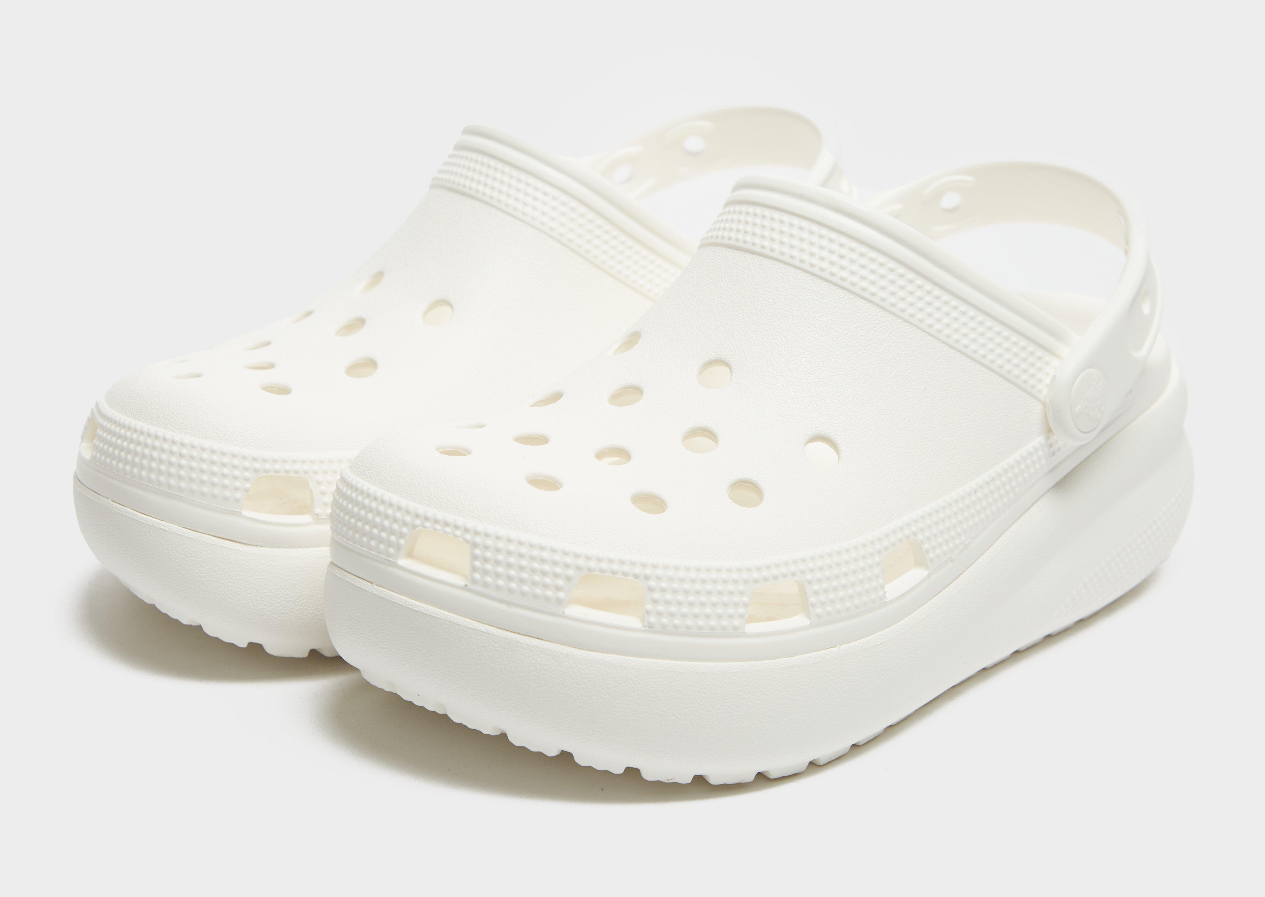 white platform crocs with beads