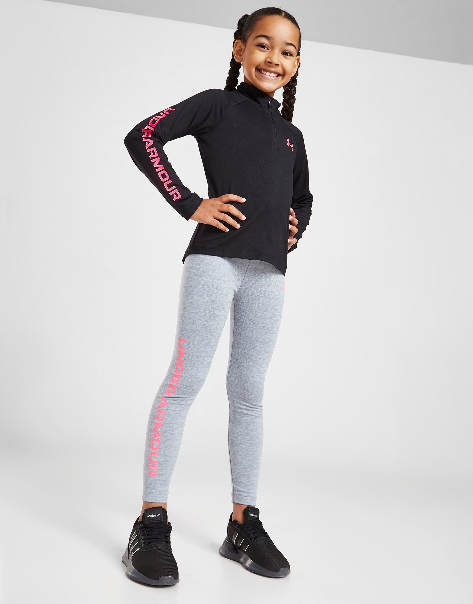 Black Under Armour Girls' Wordmark 1/4 Zip Top/Leggings Set Children JD Sports NZ