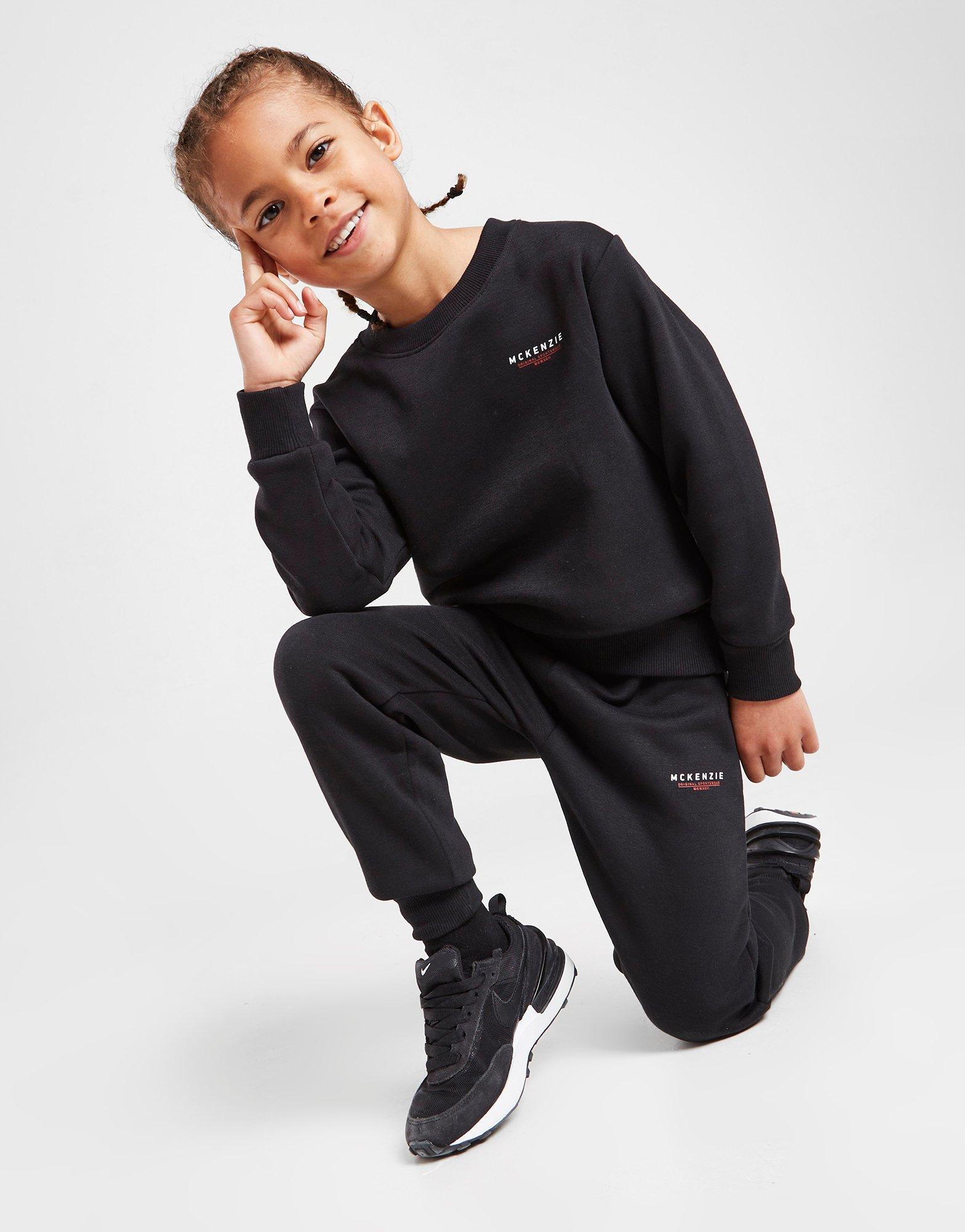 Black McKenzie Mini Essential Fleece Crew Tracksuit Children JD