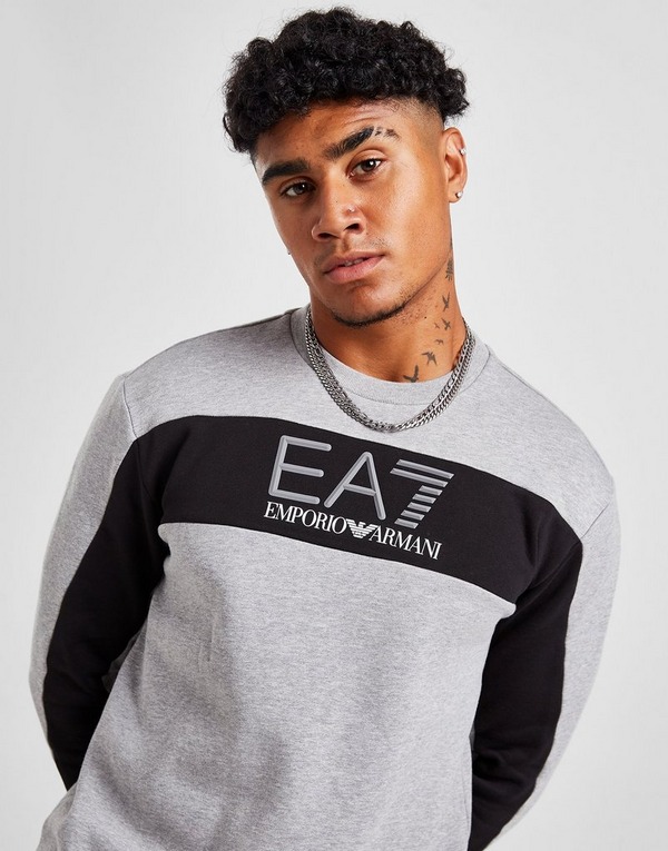 Buy Grey Emporio Armani EA7 Colour Block Crew Sweatshirt | JD Sports