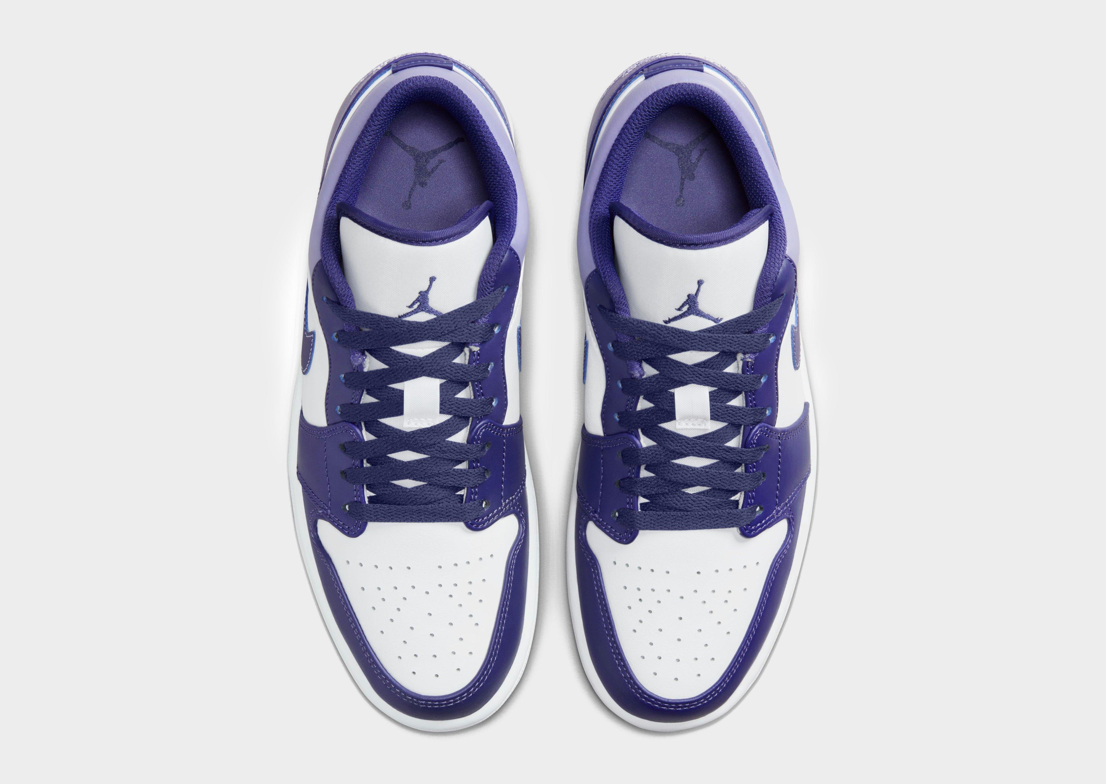 New white and hot sale purple jordans