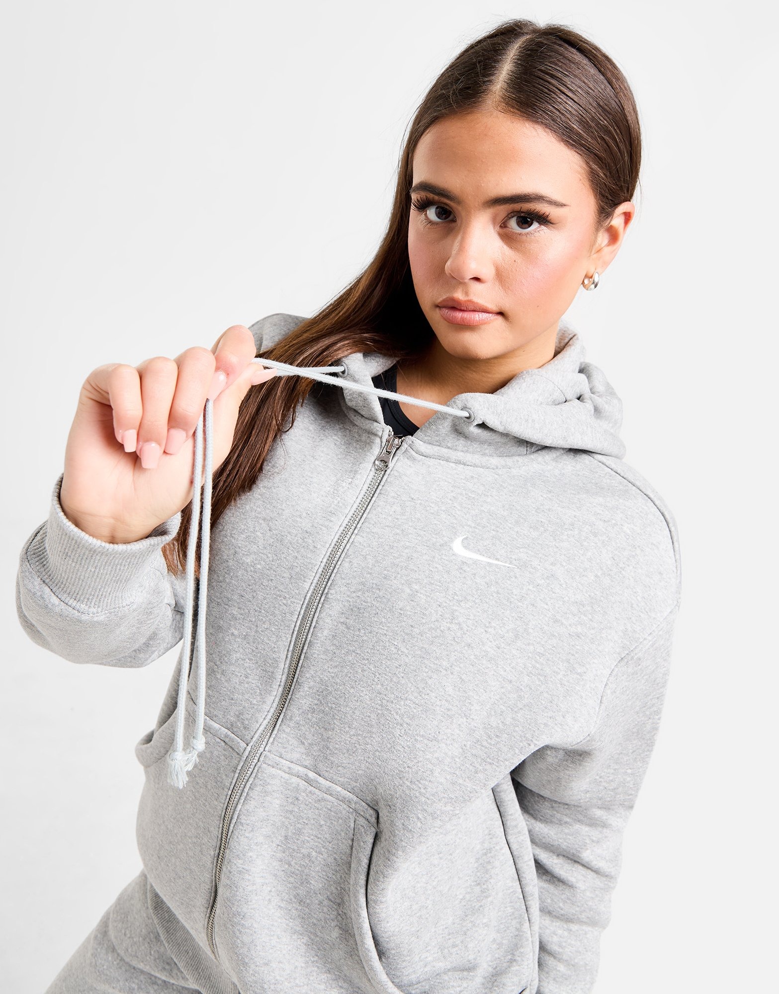 Grey Nike Phoenix Fleece Oversized Full Zip Hoodie | JD Sports UK 