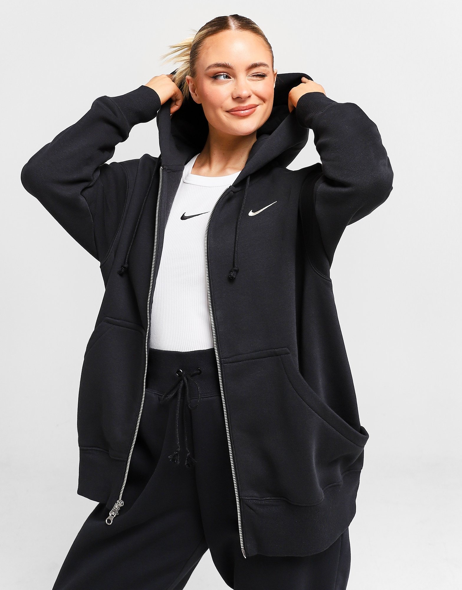 Sort Nike Phoenix Fleece Full Hoodie - Danmark