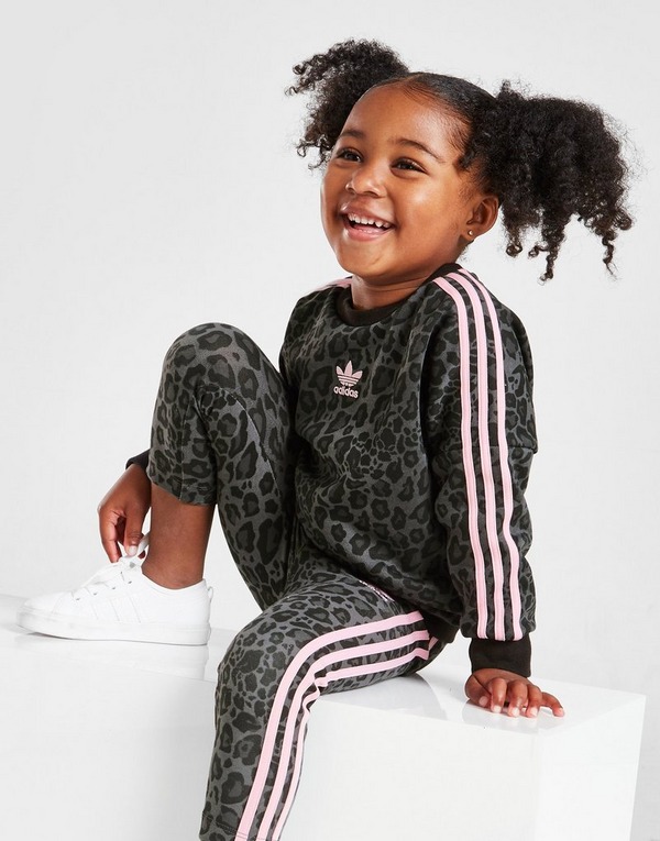 adidas Originals Girls' Leopard Print Crew/Leggings Set Infant