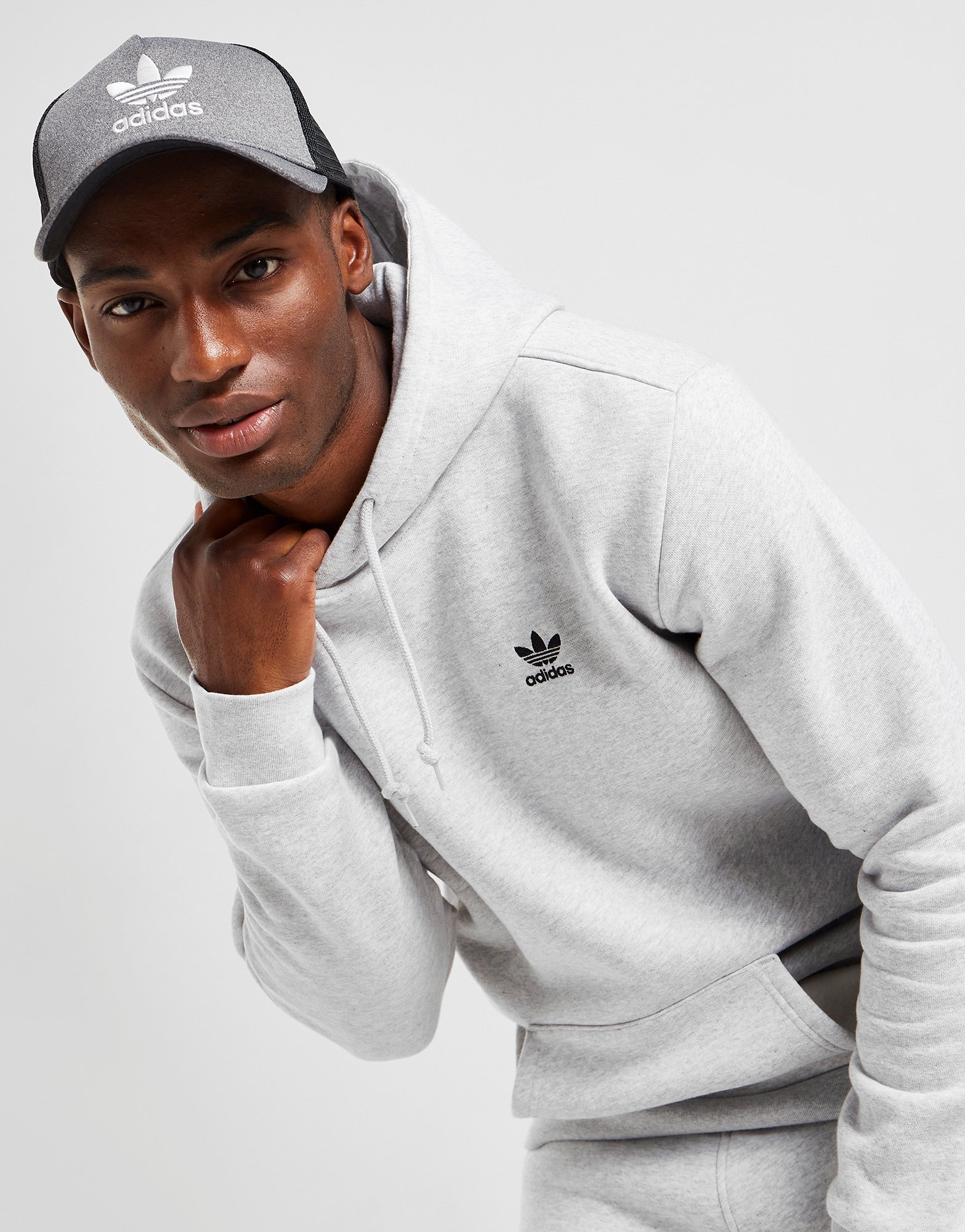 Grey adidas Originals Trefoil Essential Fleece Hoodie | JD Sports UK