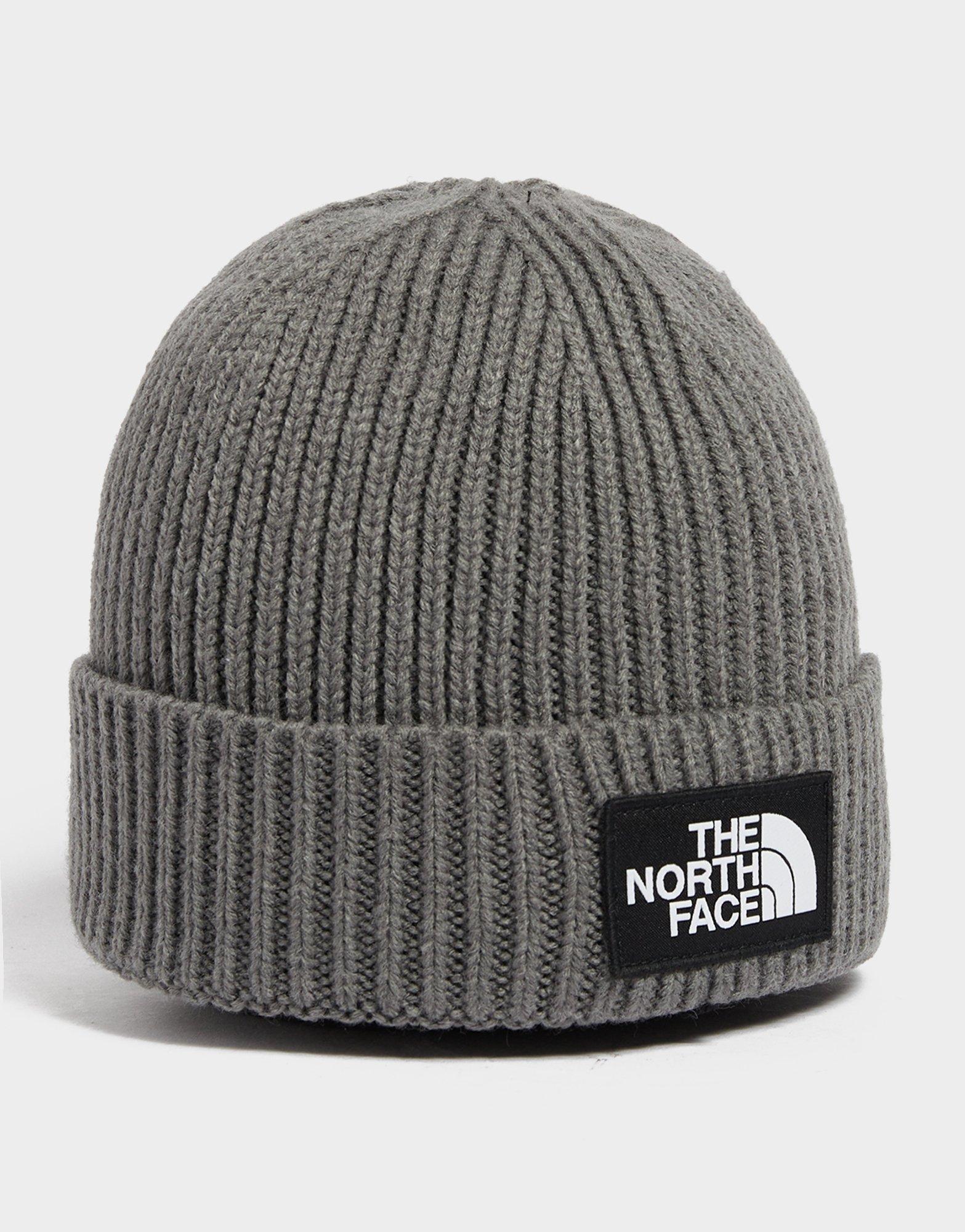 Grey The North Face Logo Box Cuffed Beanie | JD Sports UK