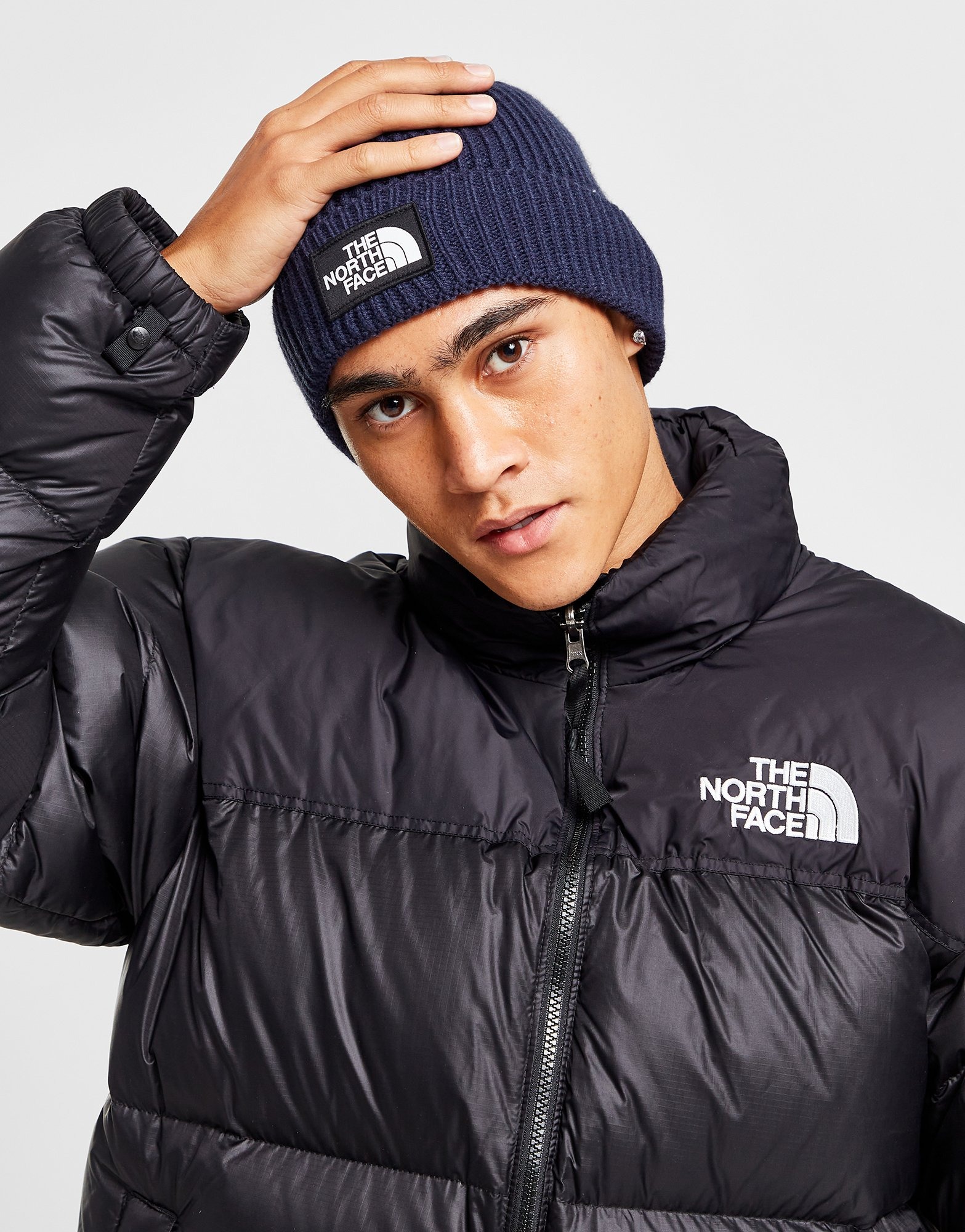 Blue The North Face Logo Box Cuffed Beanie | JD Sports UK