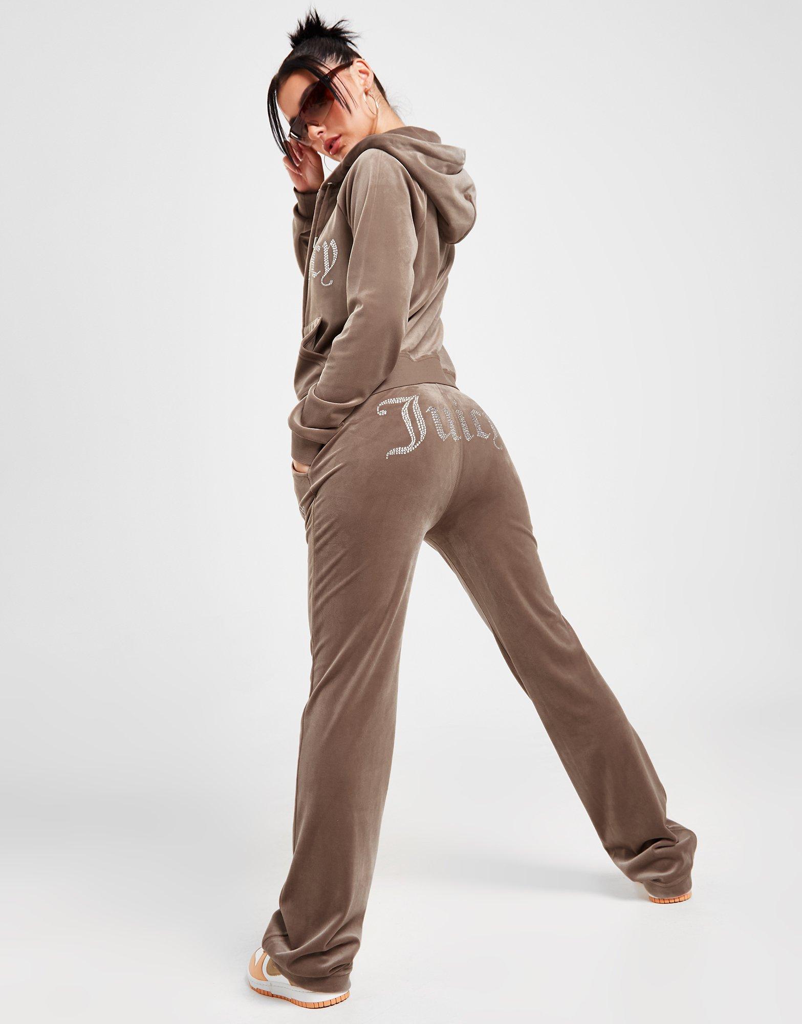 Brown JUICY COUTURE Diamante Velour Track Pants | JD Sports UK