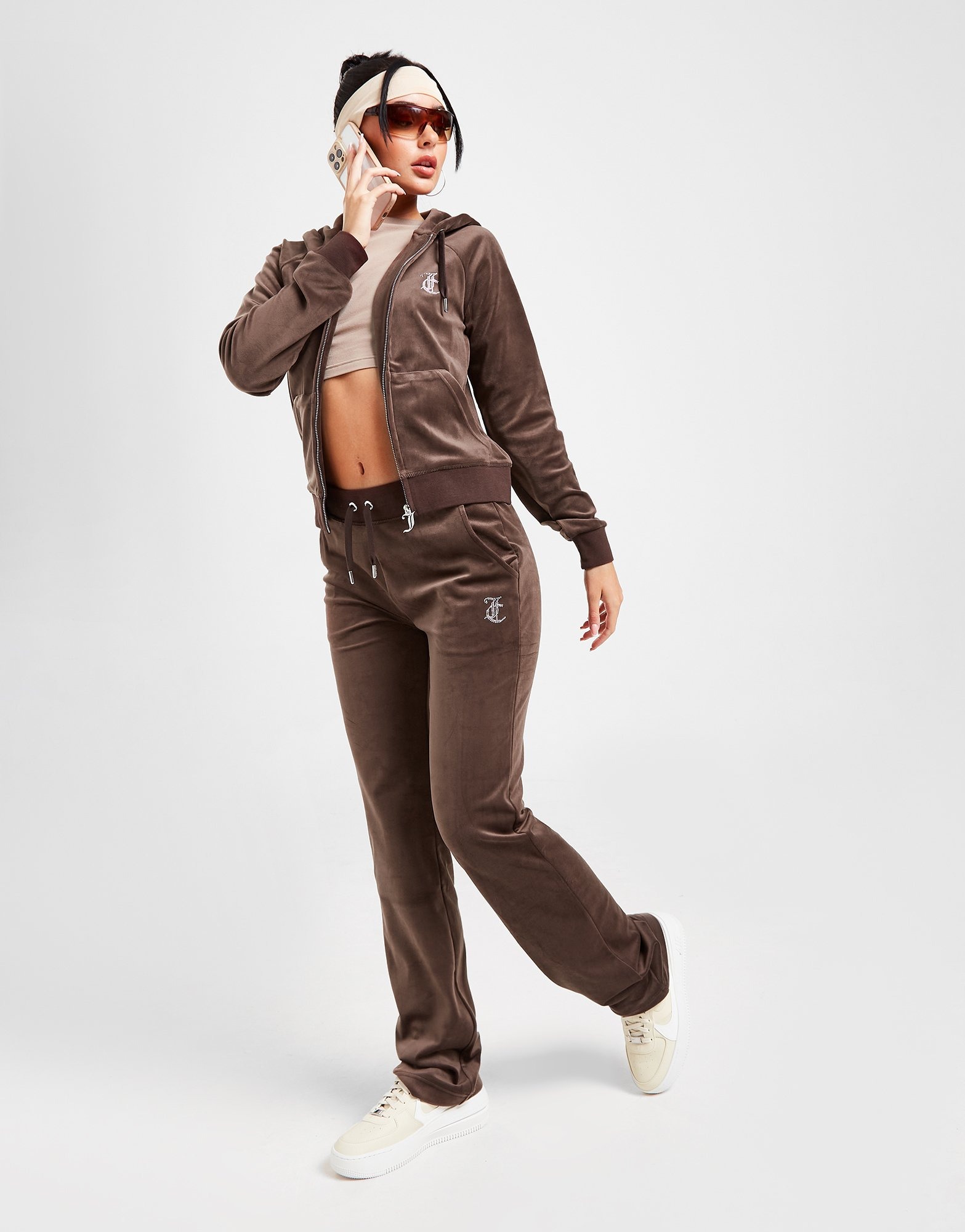 Brown JUICY COUTURE Diamante Velour Track Pants | JD Sports UK