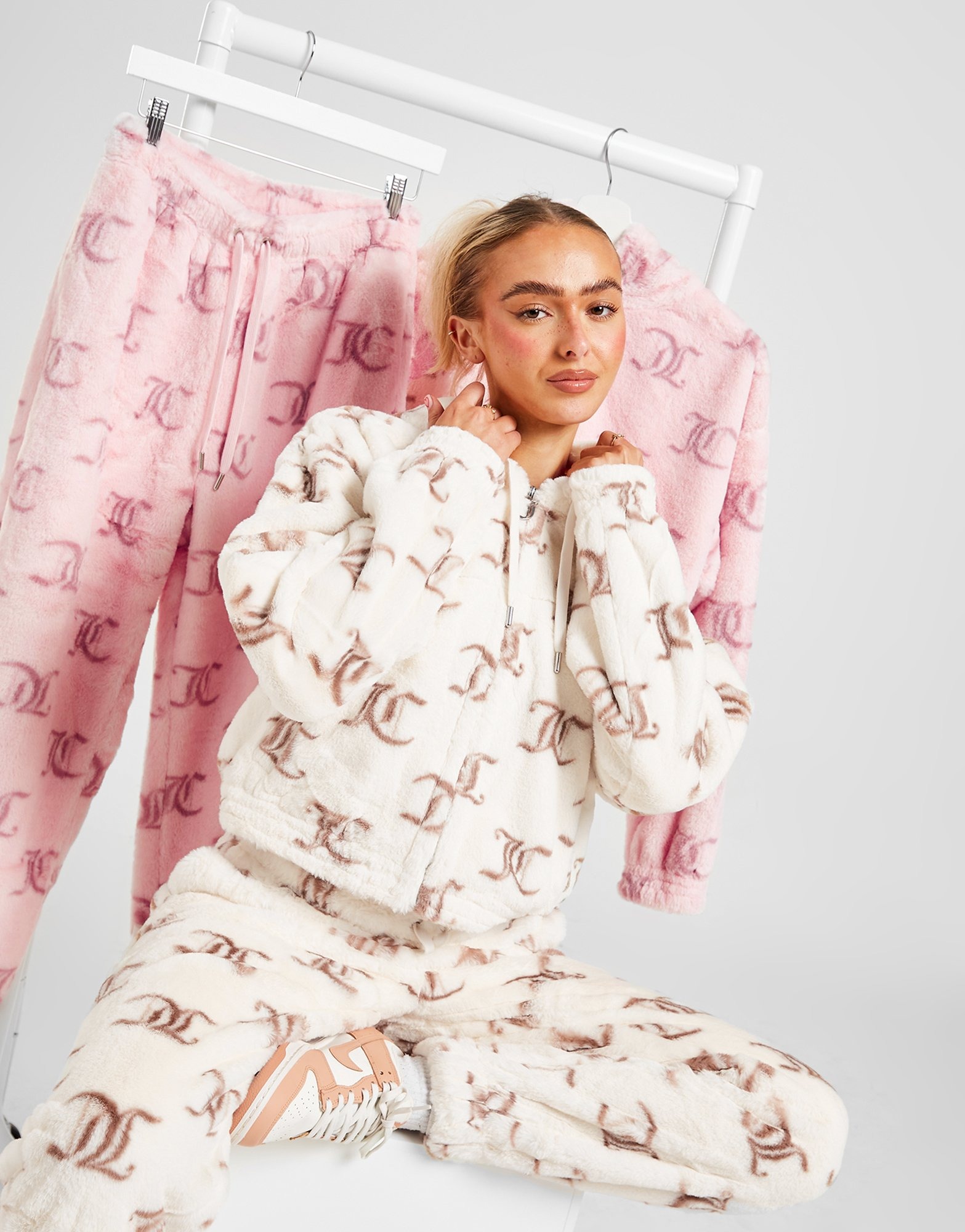 White JUICY COUTURE All Over Print Faux Fur Full Zip Hoodie | JD Sports UK