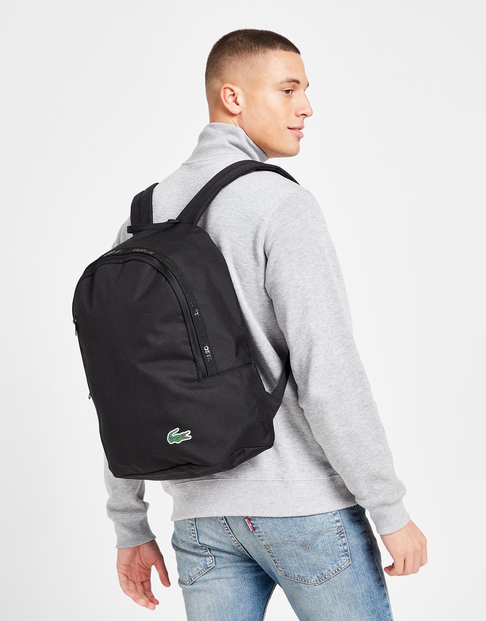 Black Lacoste Tape Backpack - JD Sports NZ