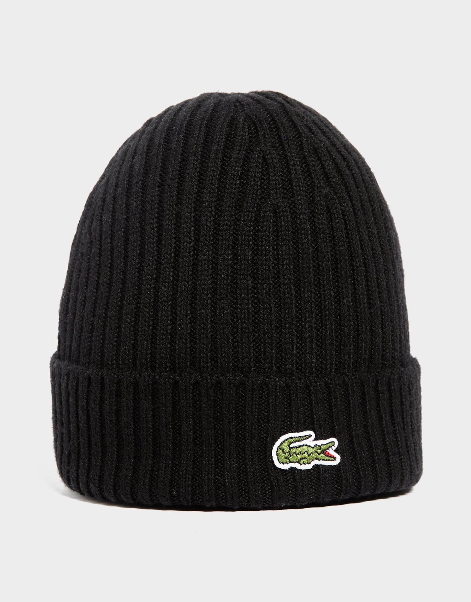 Black Lacoste Ribbed Beanie JD Sports NZ