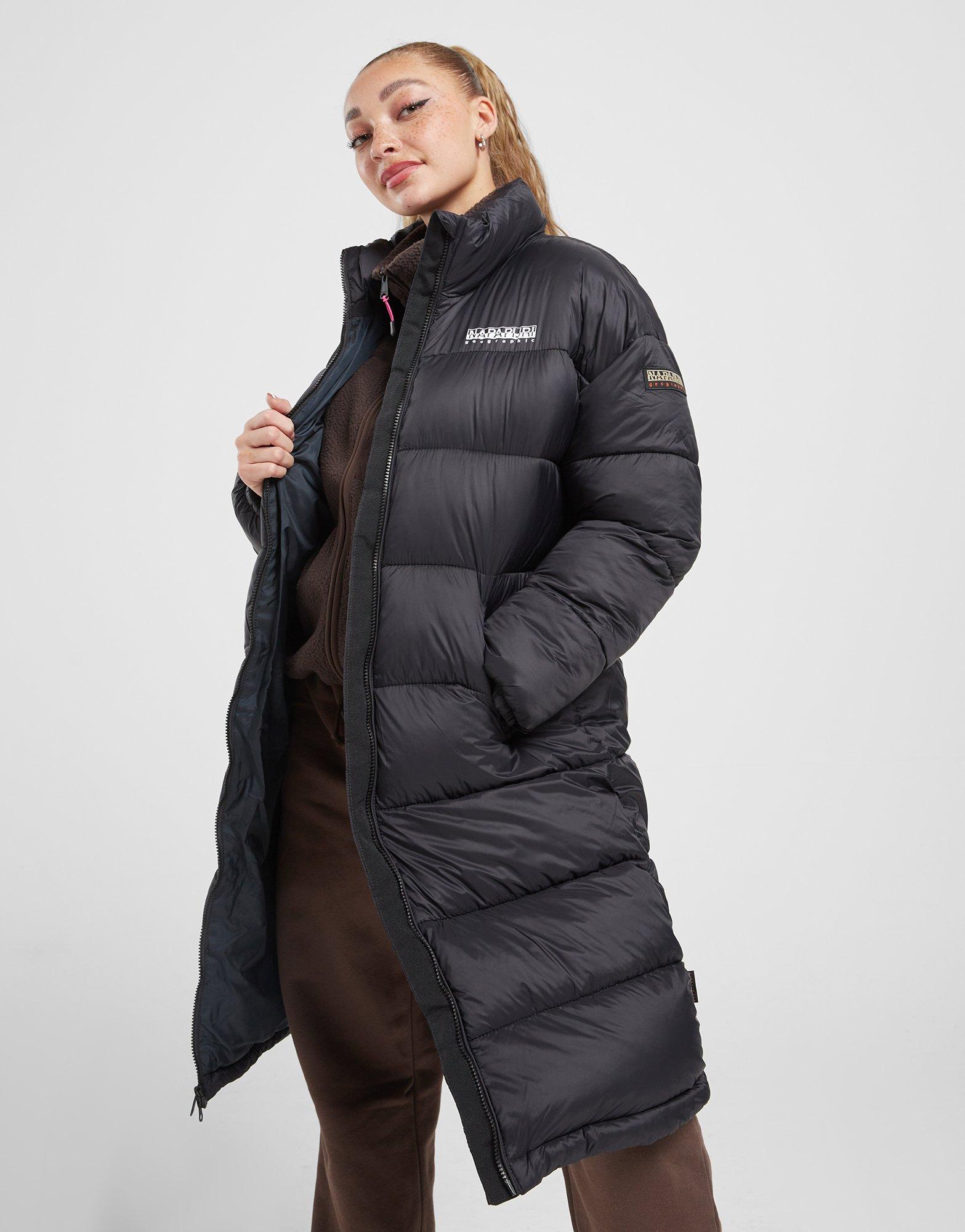 Black longline puffer outlet jacket women's