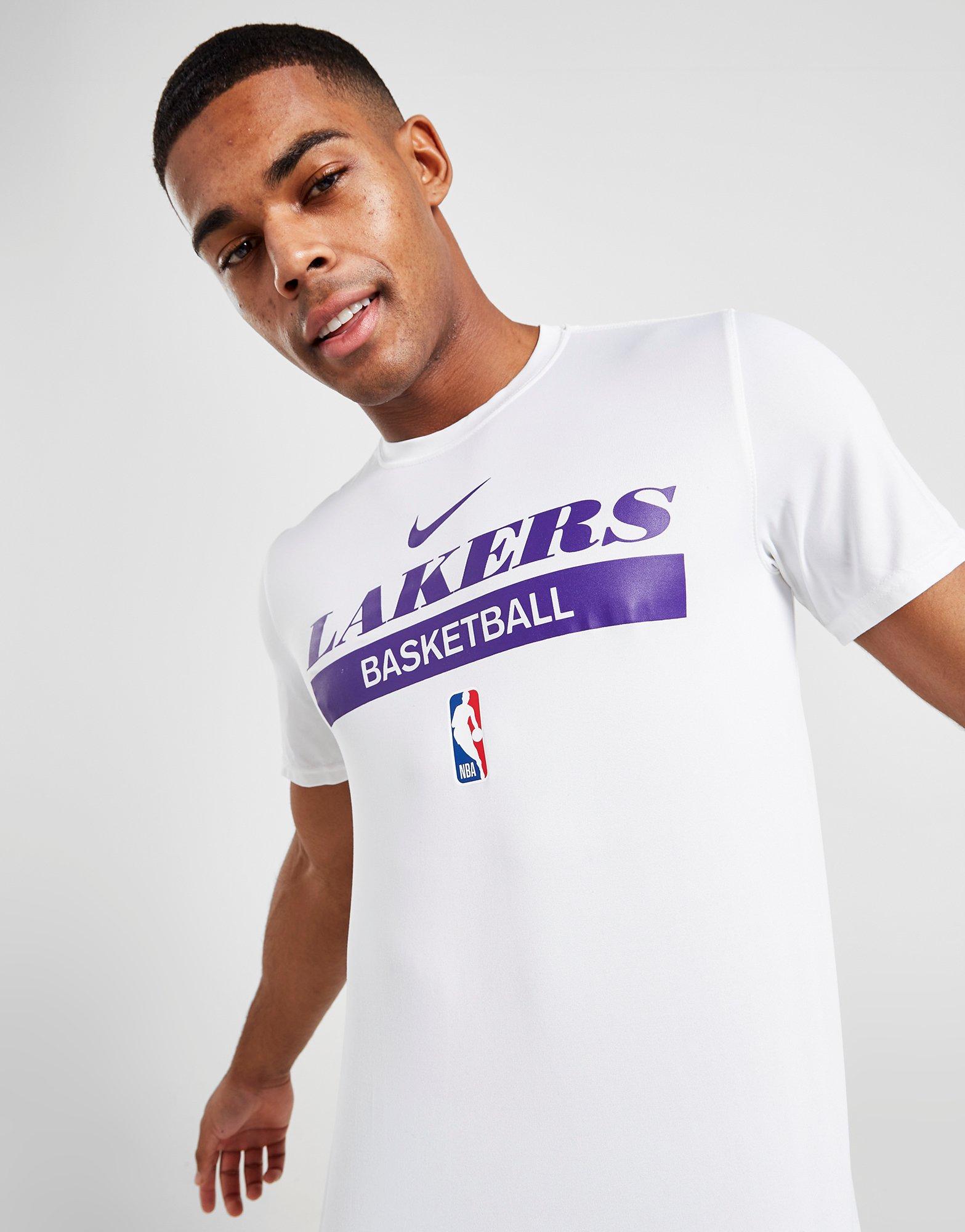 Nike Basketball NBA LA Lakers unisex Lebron James essential graphic t-shirt in white and purple