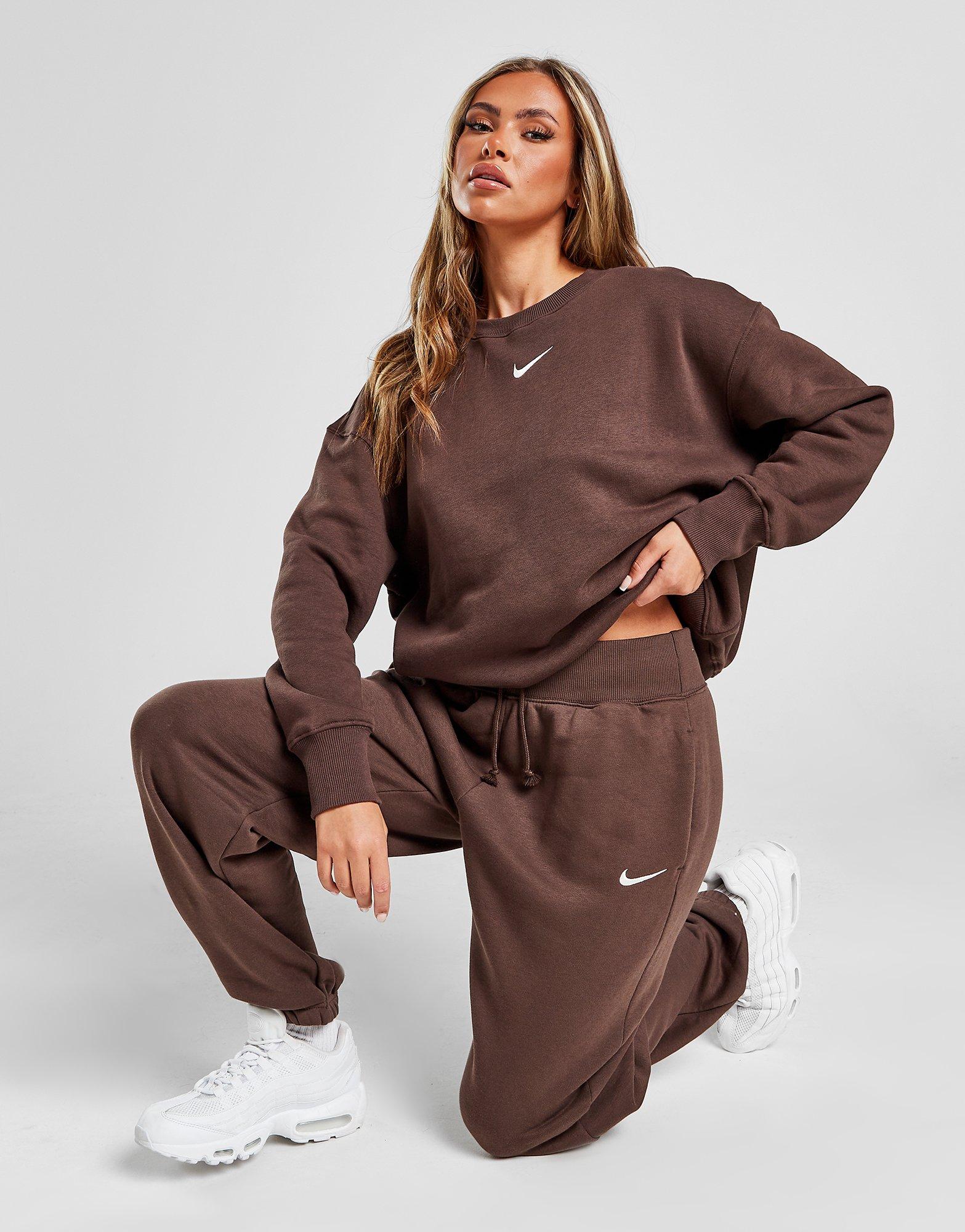 nike mini swoosh oversized tracksuit in earth brown