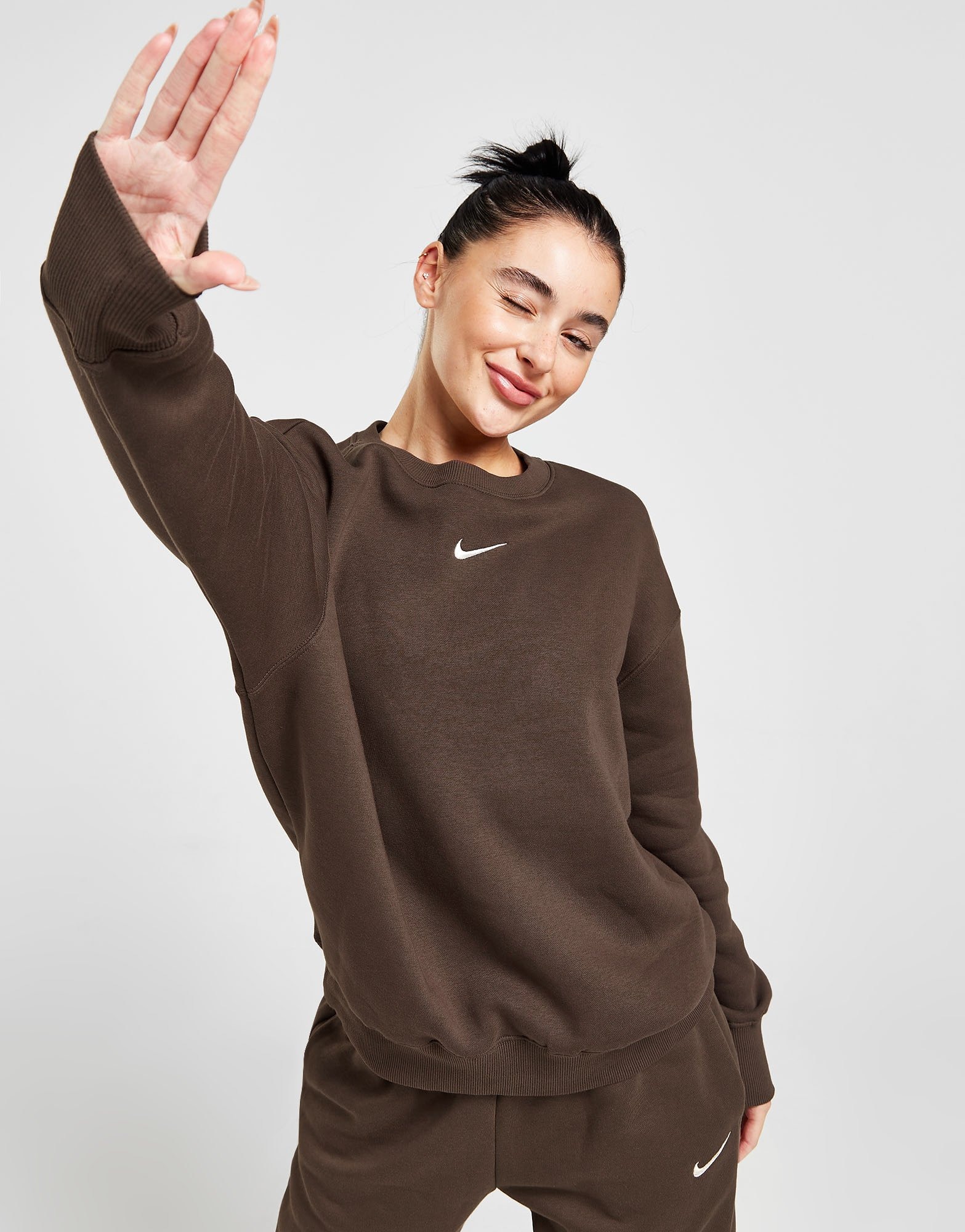 Brown Nike Phoenix Fleece Oversized Crew Sweatshirt JD Sports Malaysia