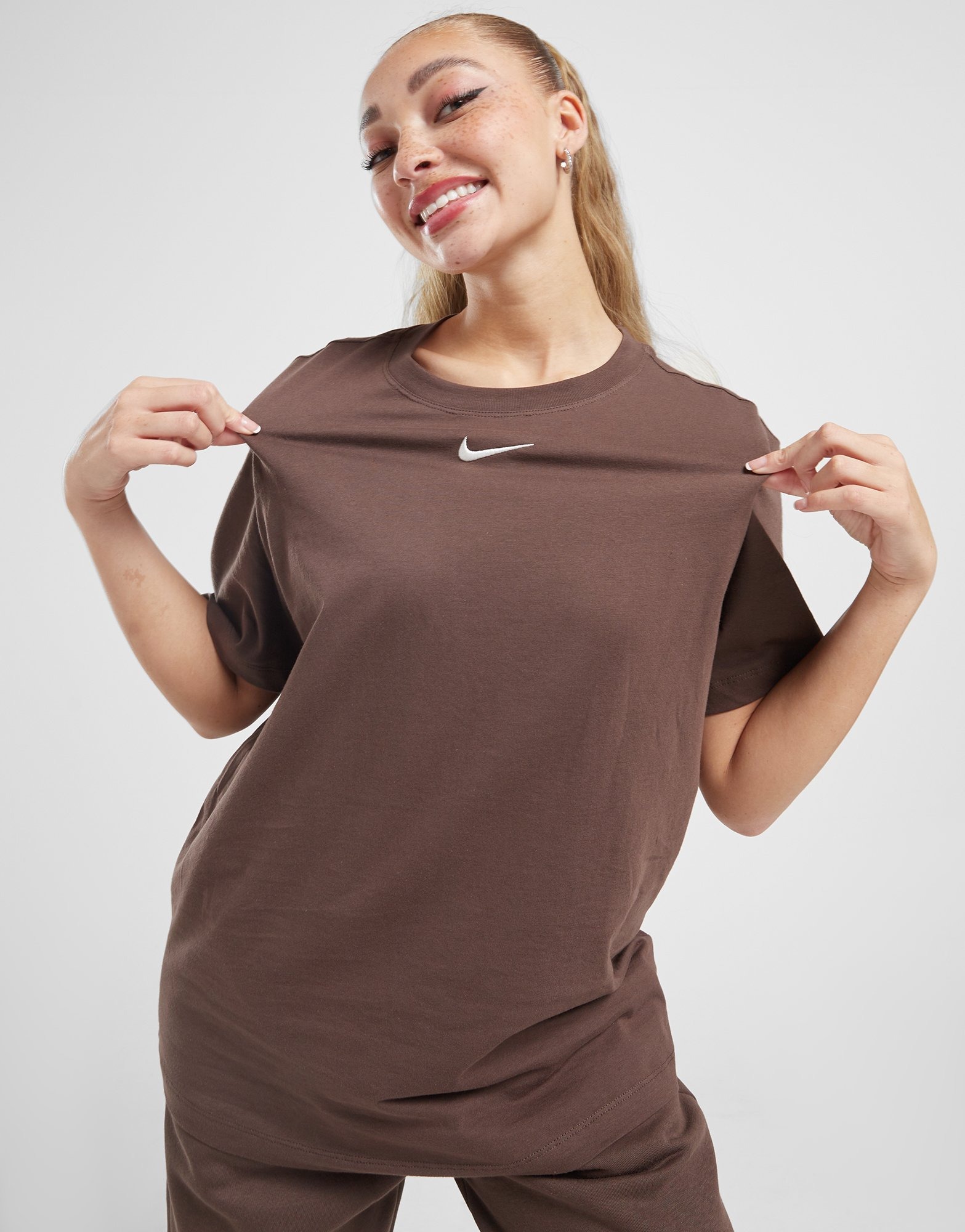 Brown Nike Sportswear Essential Oversized T-Shirt Women's | JD Sports UK