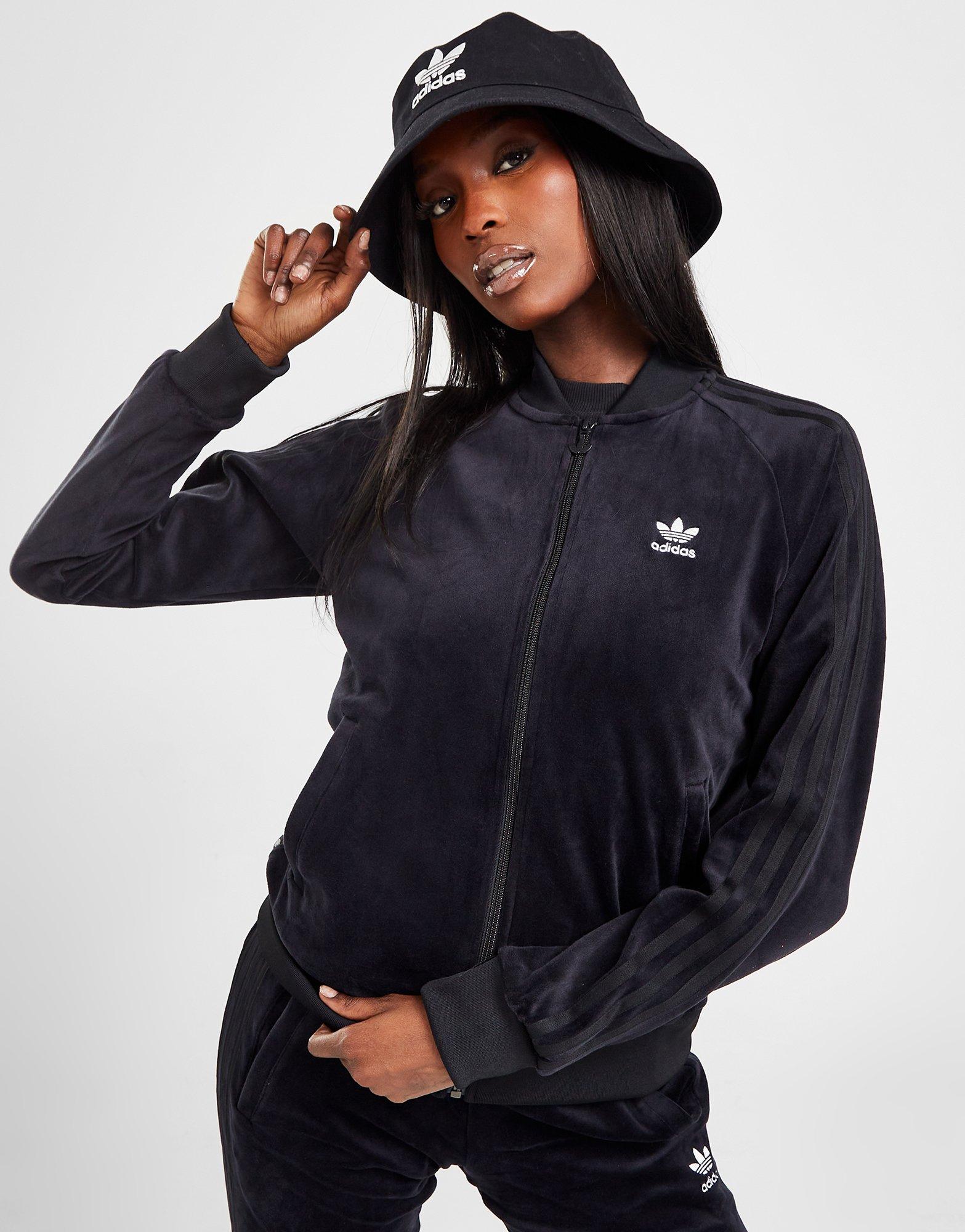 Black adidas Originals Velour 3-Stripes Full Zip Track Top - JD Sports