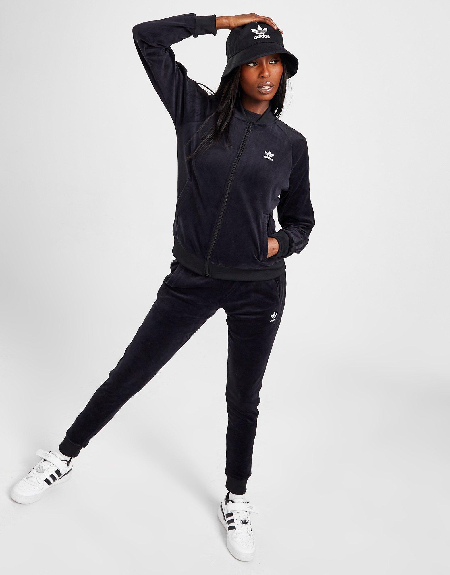 Black adidas Originals Velour 3-Stripes Full Zip Track Top - JD Sports