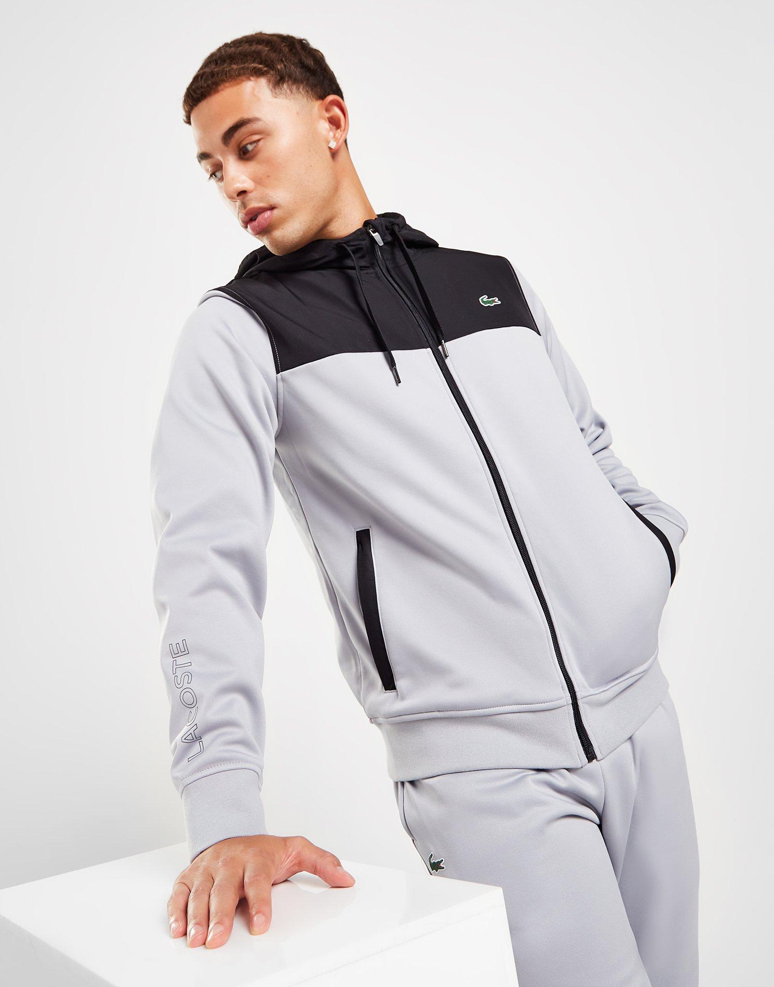 lacoste poly overlay full zip hoodie