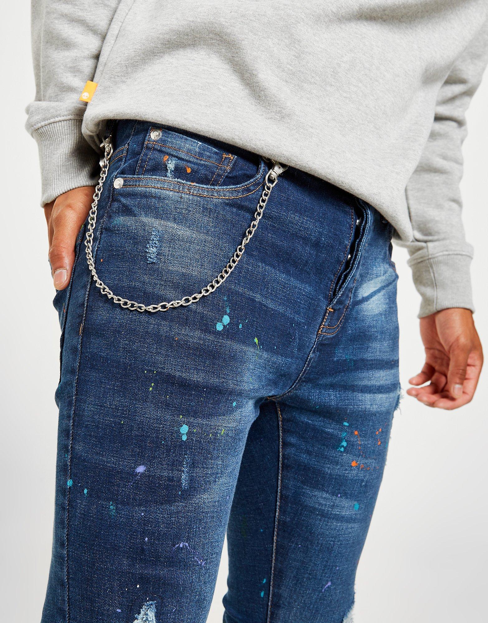 Brave Soul Skinny Paint Chain Jeans