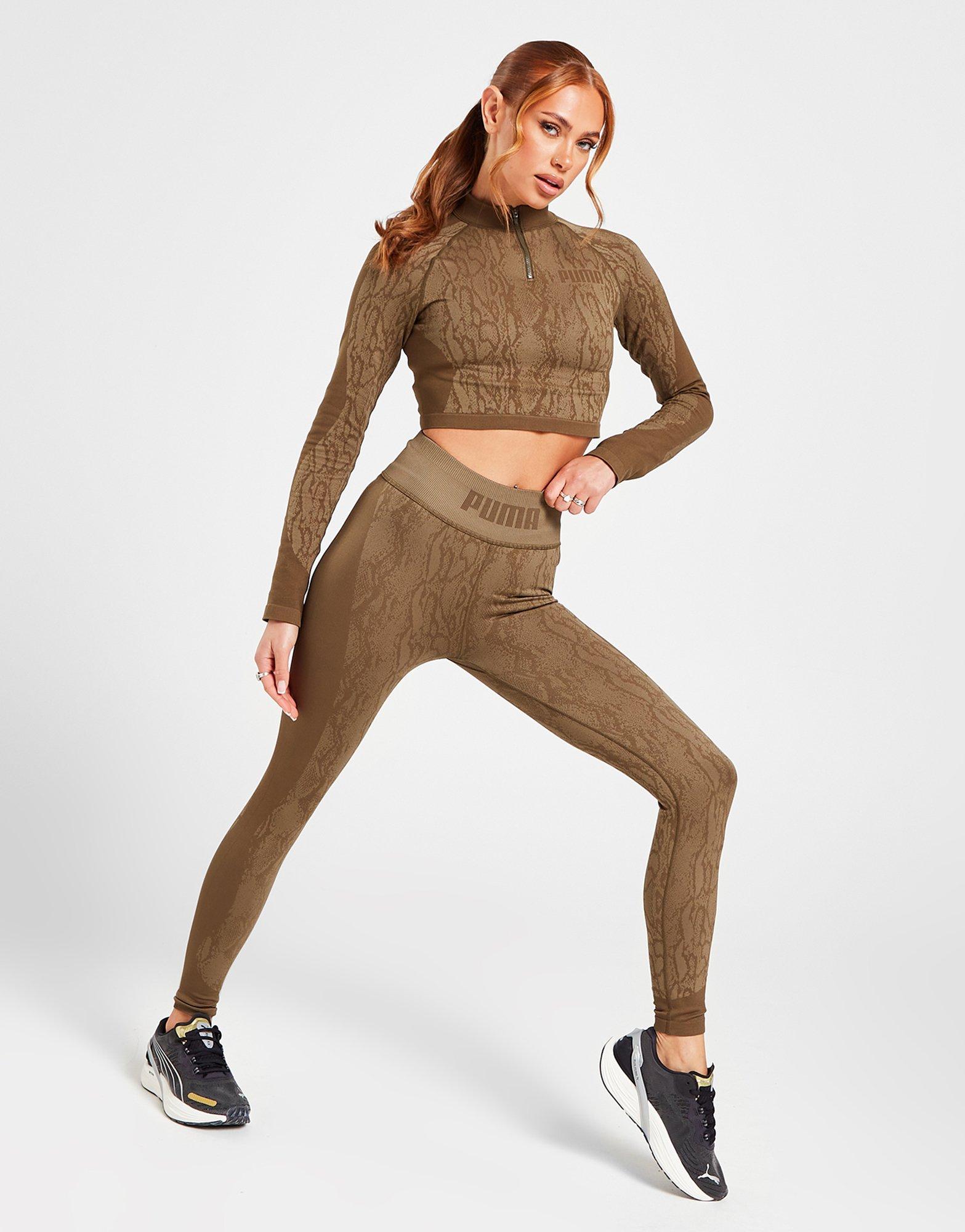 Puma Training Formknit seamless half zip top in khaki