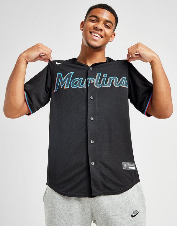 Miami Marlins Button-Up Baseball Jersey - Black