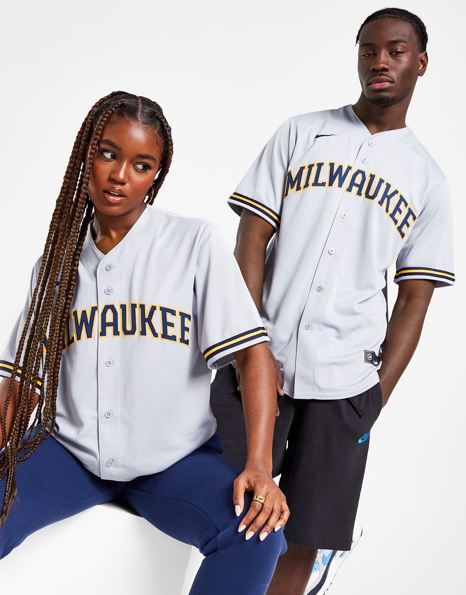 Grey Nike MLB Milwaukee Brewers Road Jersey