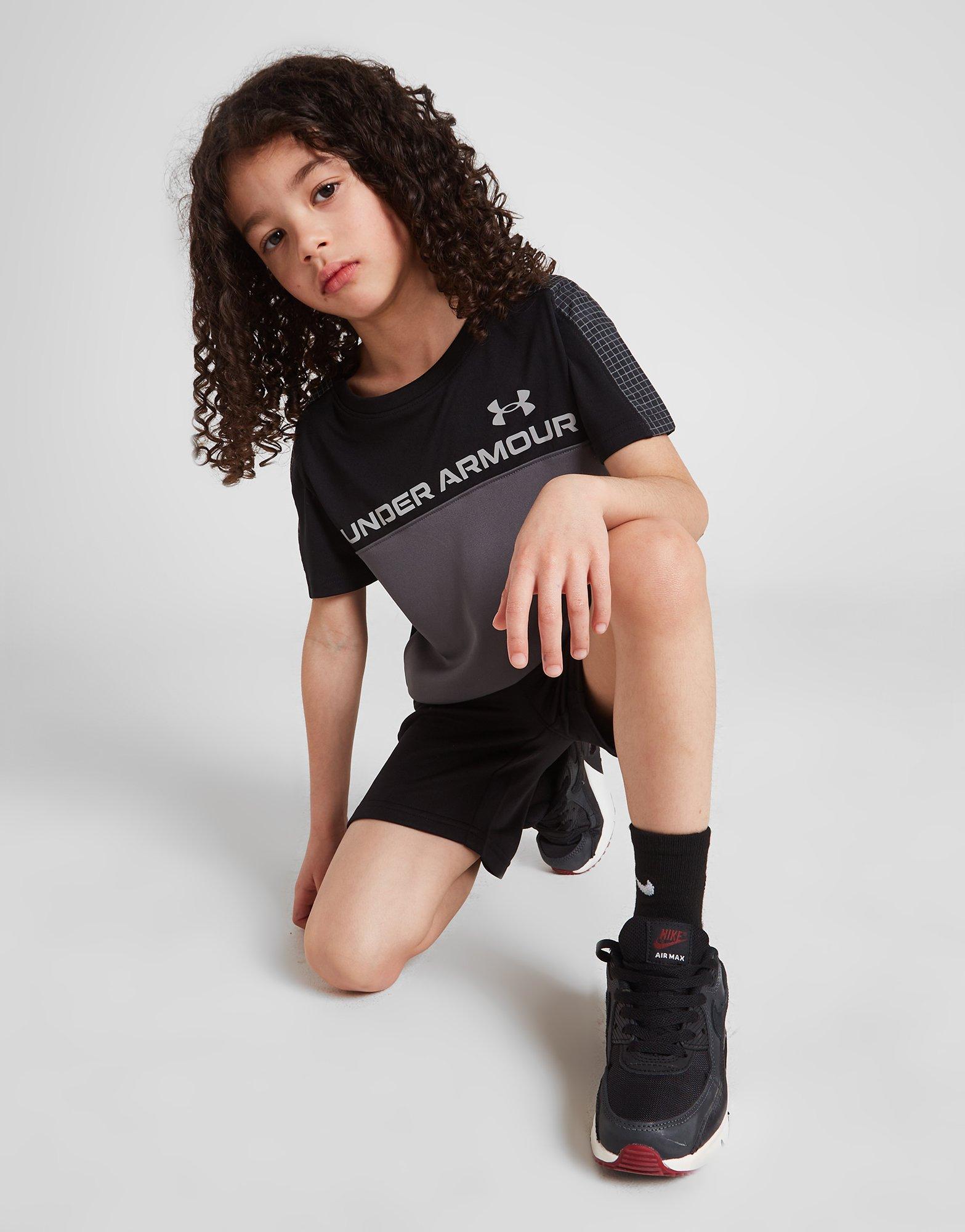 Black Under Armour UA Armour Fleece Grid T-Shirt/Shorts Set Children